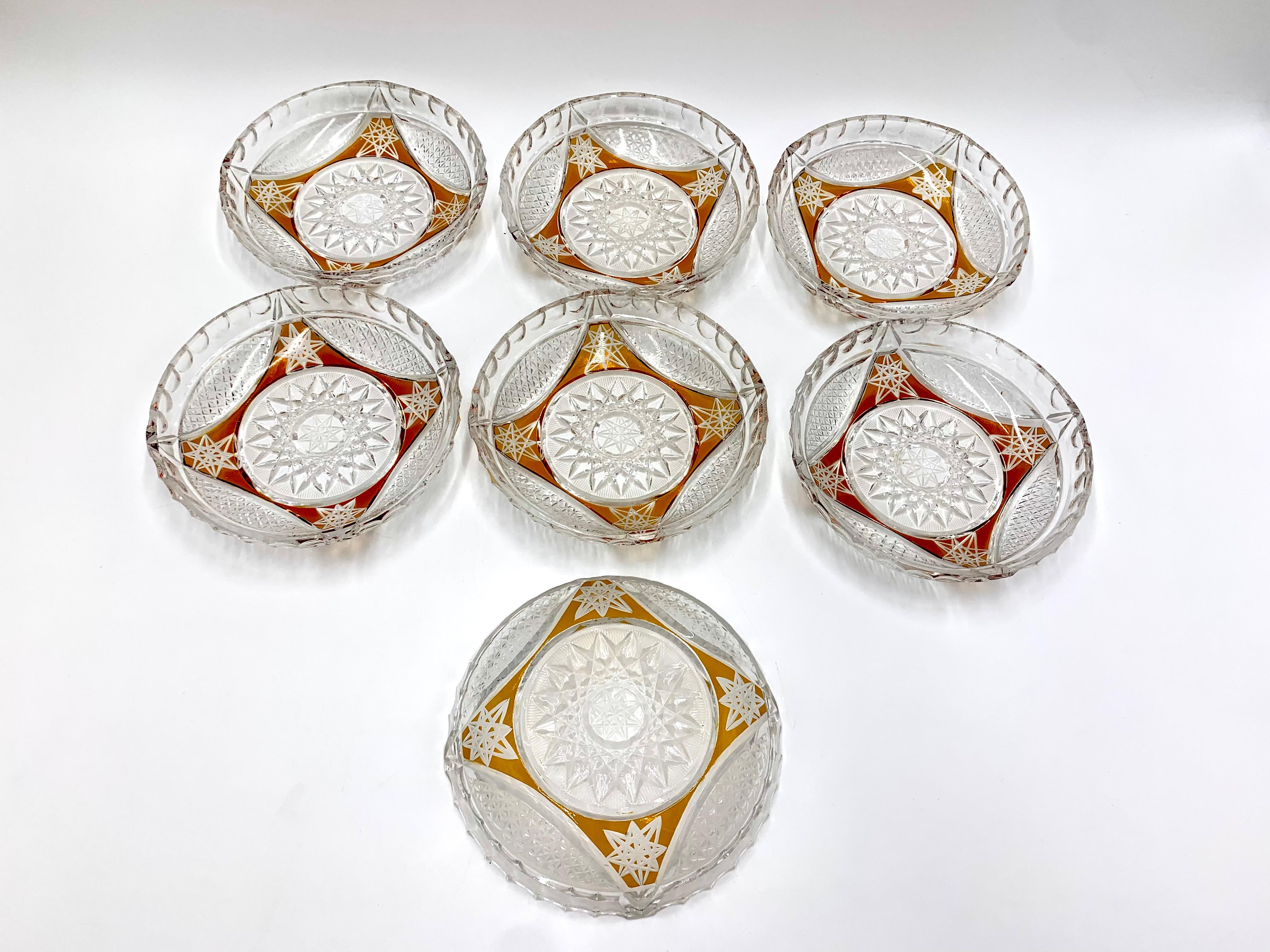 Sieben Kristallschalen, Julia Glassworks, Polen, 1970er Jahre (Ende des 20. Jahrhunderts) im Angebot
