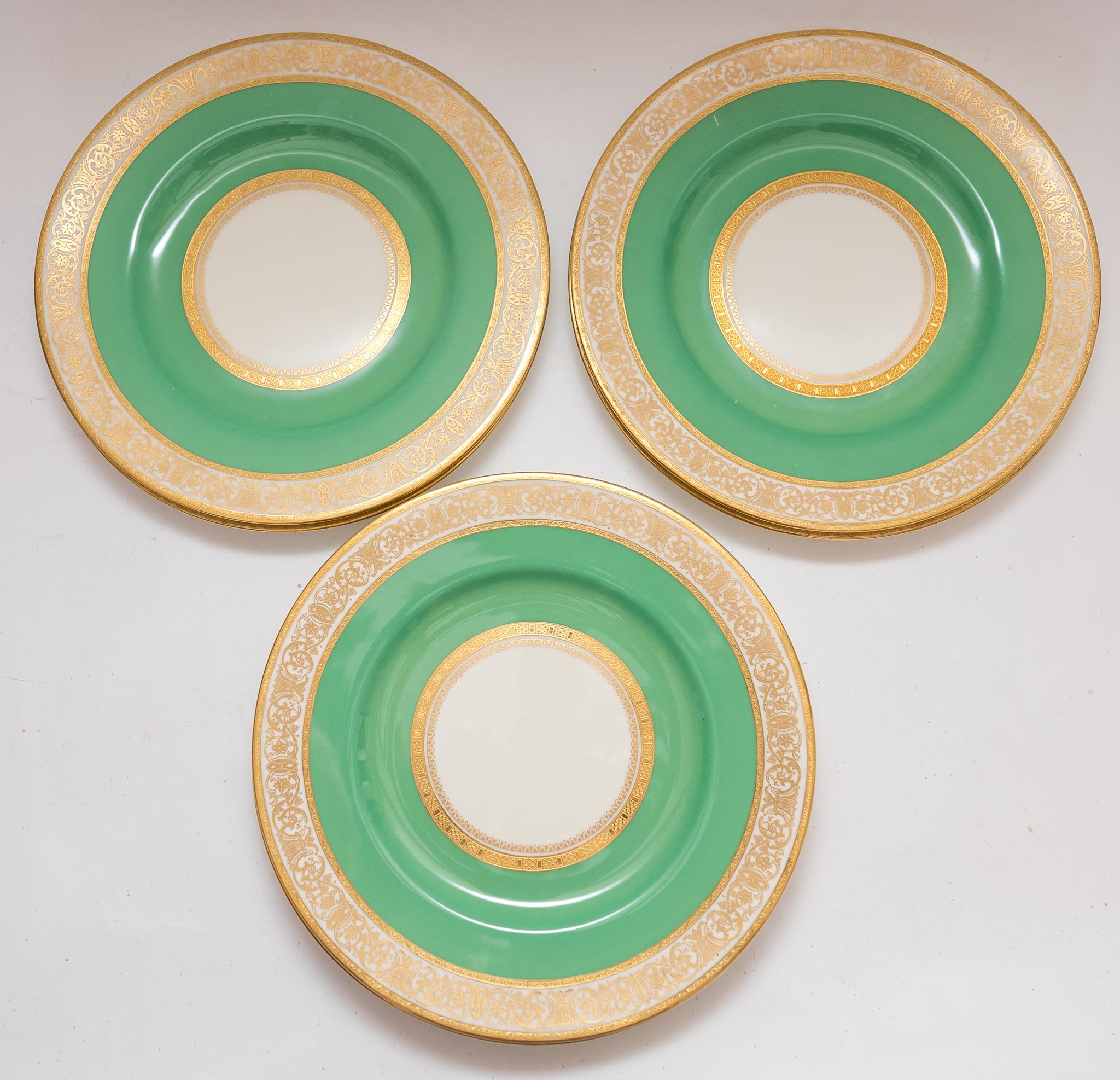 green and gold dinnerware set