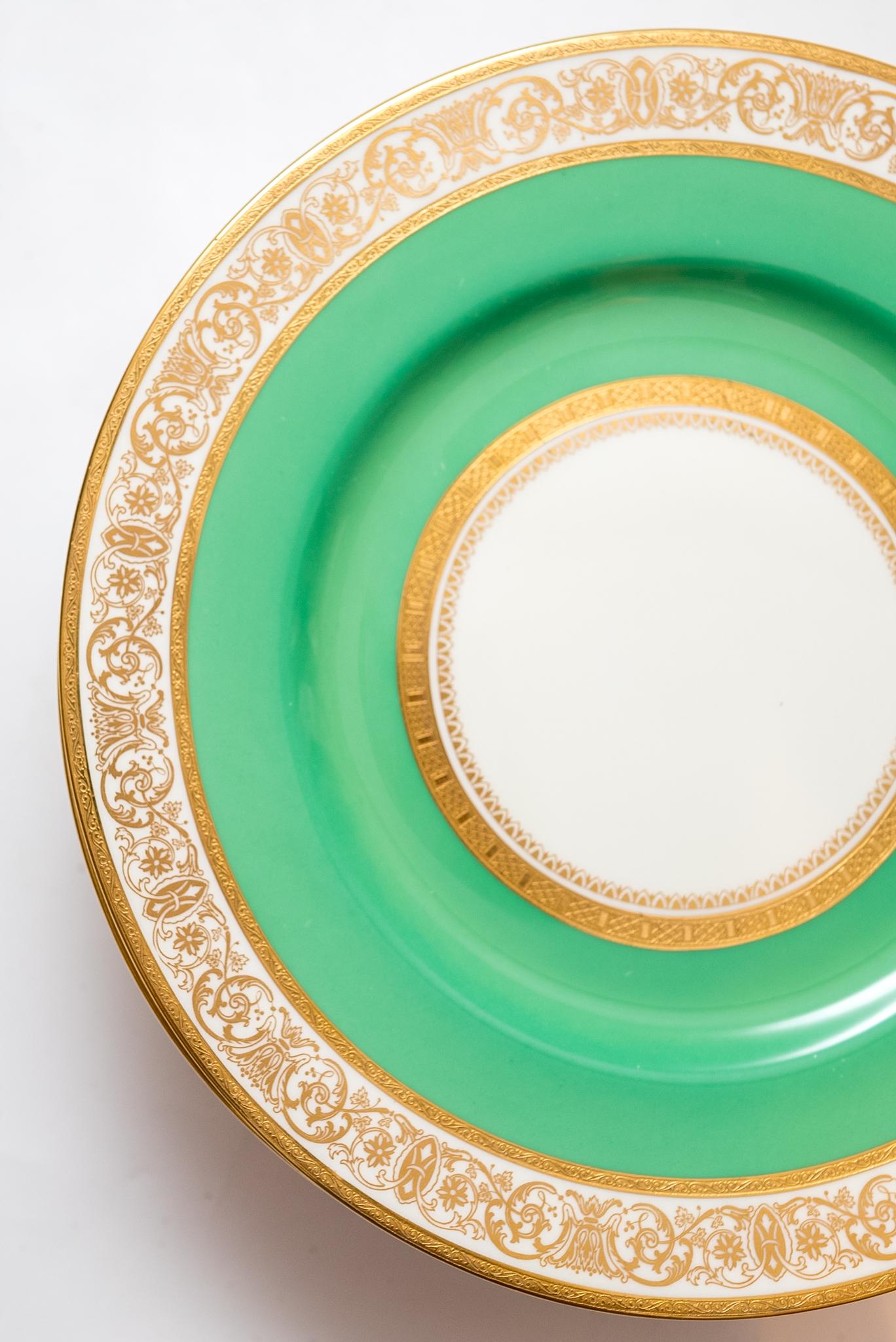 green and gold dinnerware set