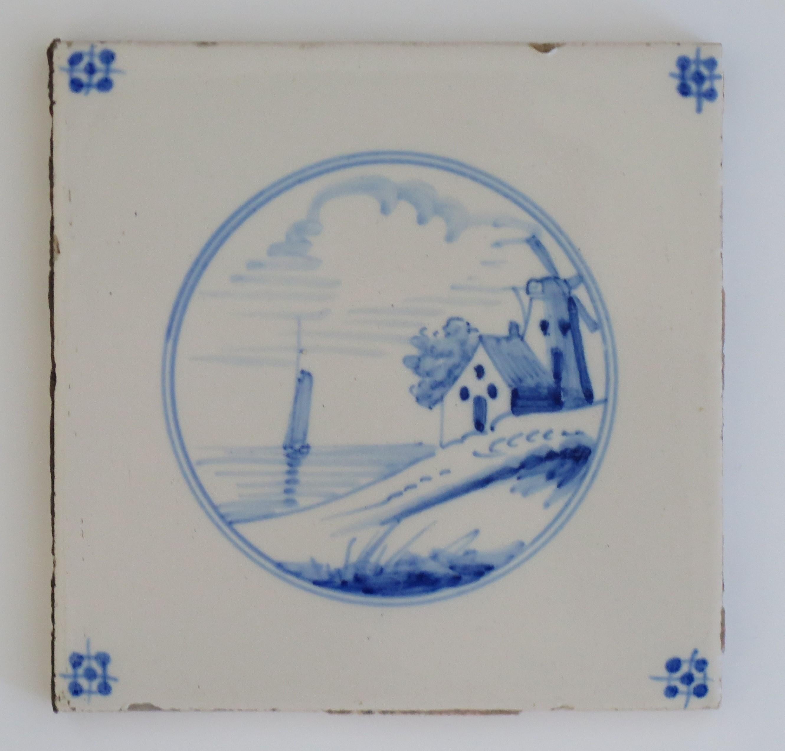 Seven Delft Blue and White Tiles All Hand Painted, Dutch 19th Century 2