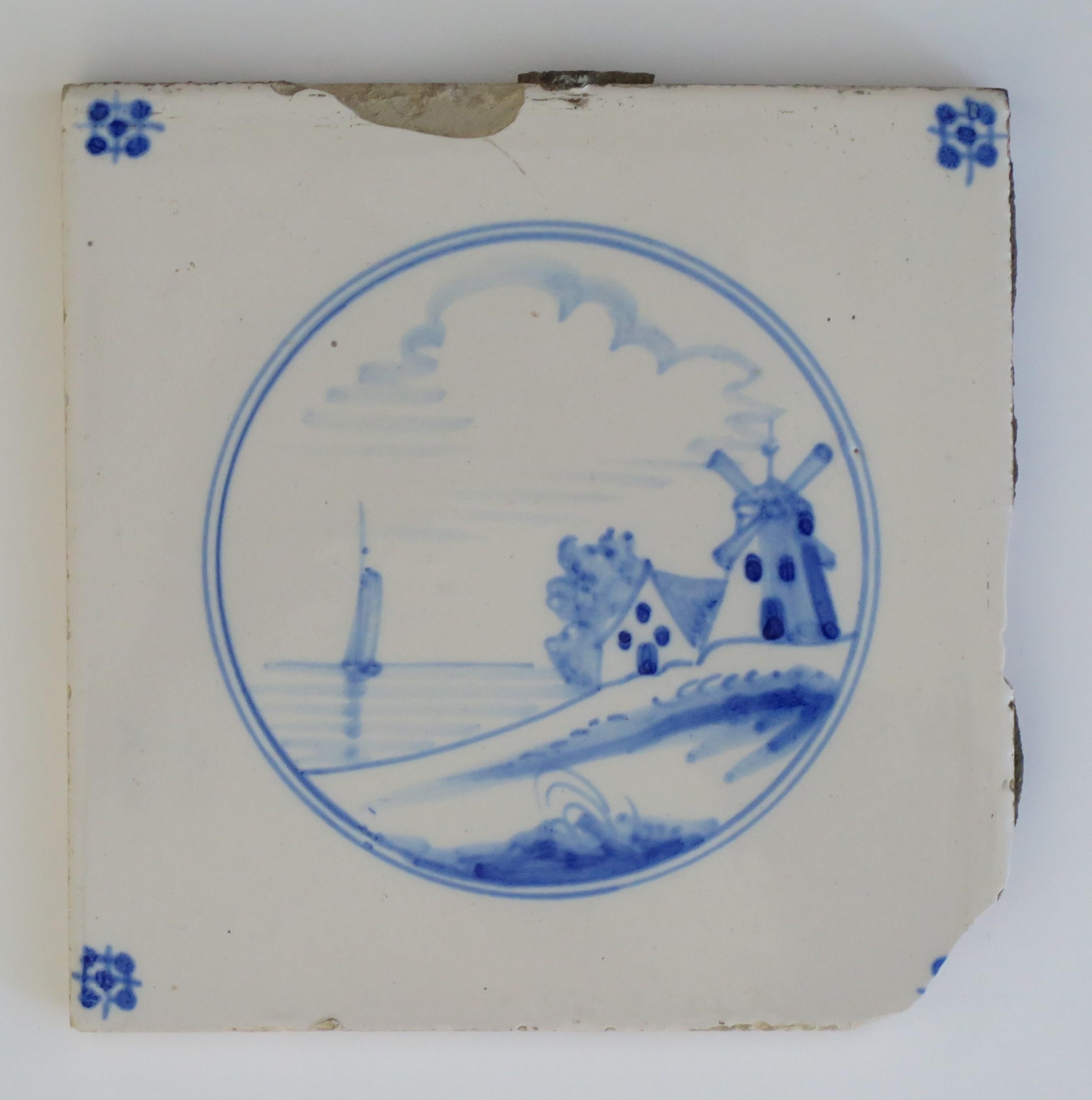 Seven Delft Blue and White Tiles All Hand Painted, Dutch 19th Century 3