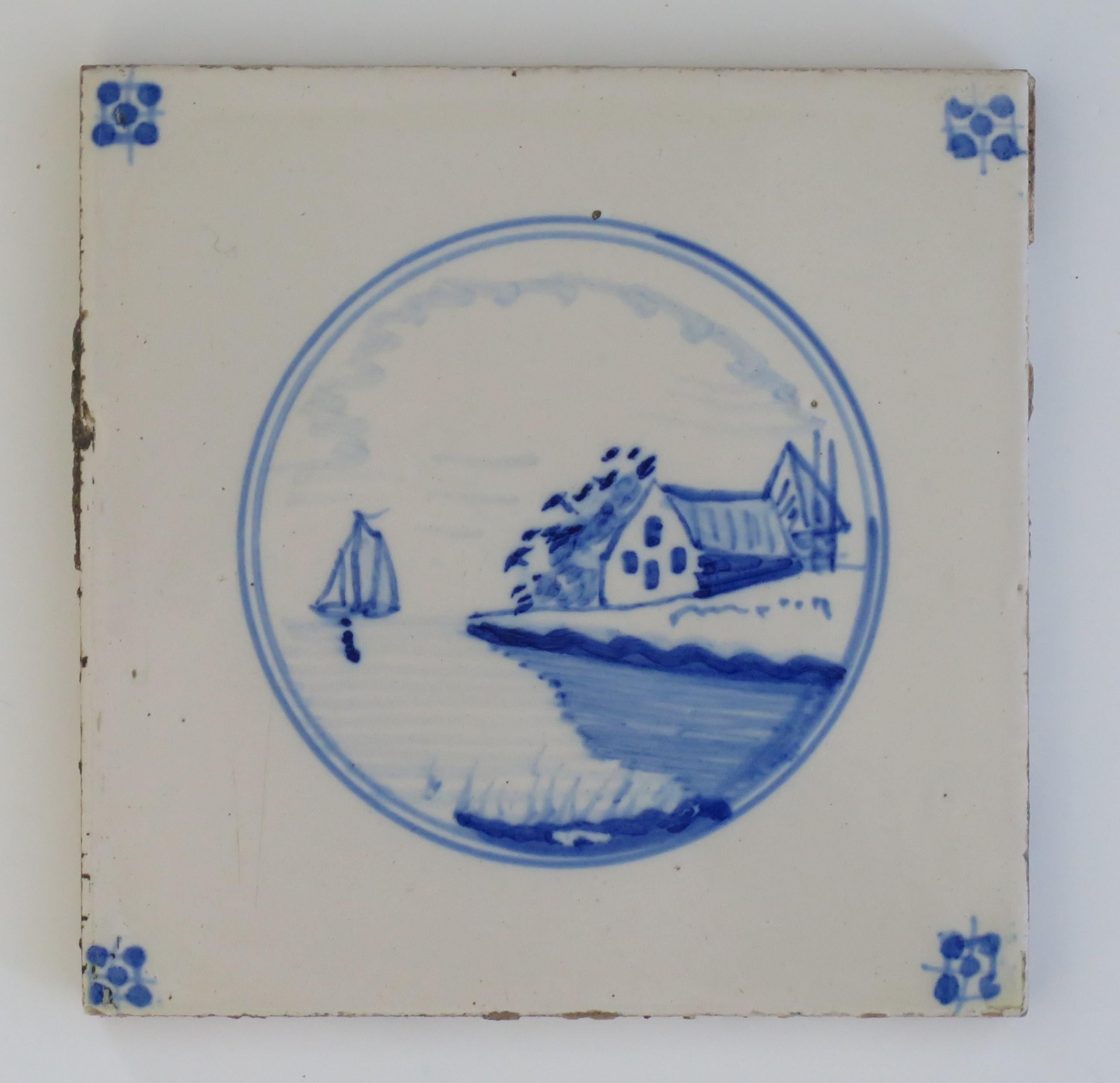 Hand-Painted Seven Delft Blue and White Tiles All Hand Painted, Dutch 19th Century
