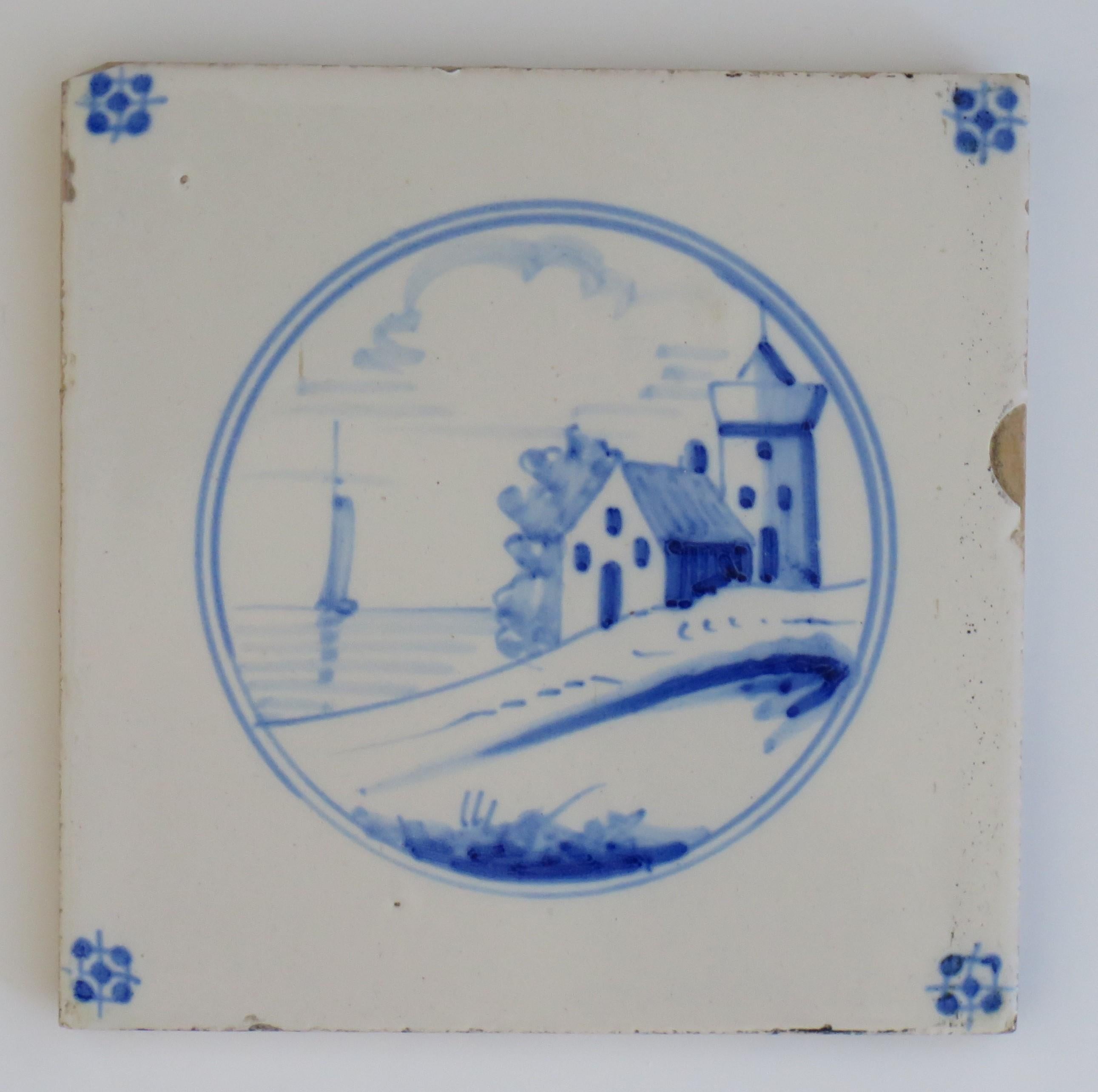 Seven Delft Blue and White Tiles All Hand Painted, Dutch 19th Century In Good Condition In Lincoln, Lincolnshire