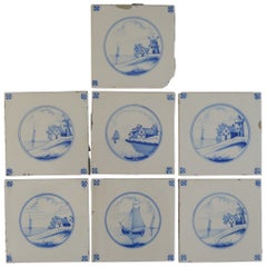 Sept carreaux de Delft peints à la main, néerlandais du 19ème siècle