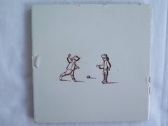 Seven Delft Ceramic Manganese Wall Tiles Hand painted Children's Games