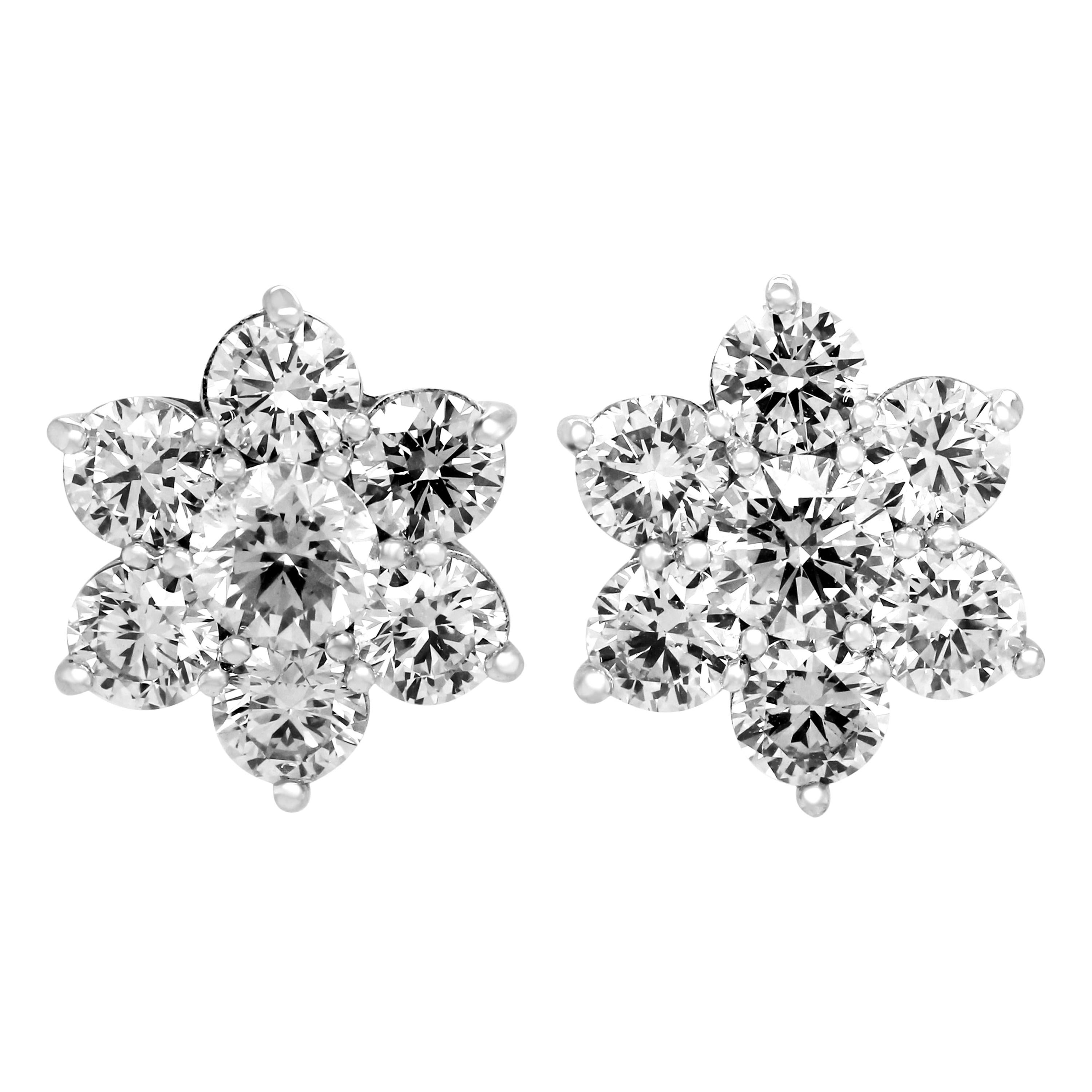 Seven Diamond 3.68 Carat 18 Karat White Gold Cluster Stud Earrings