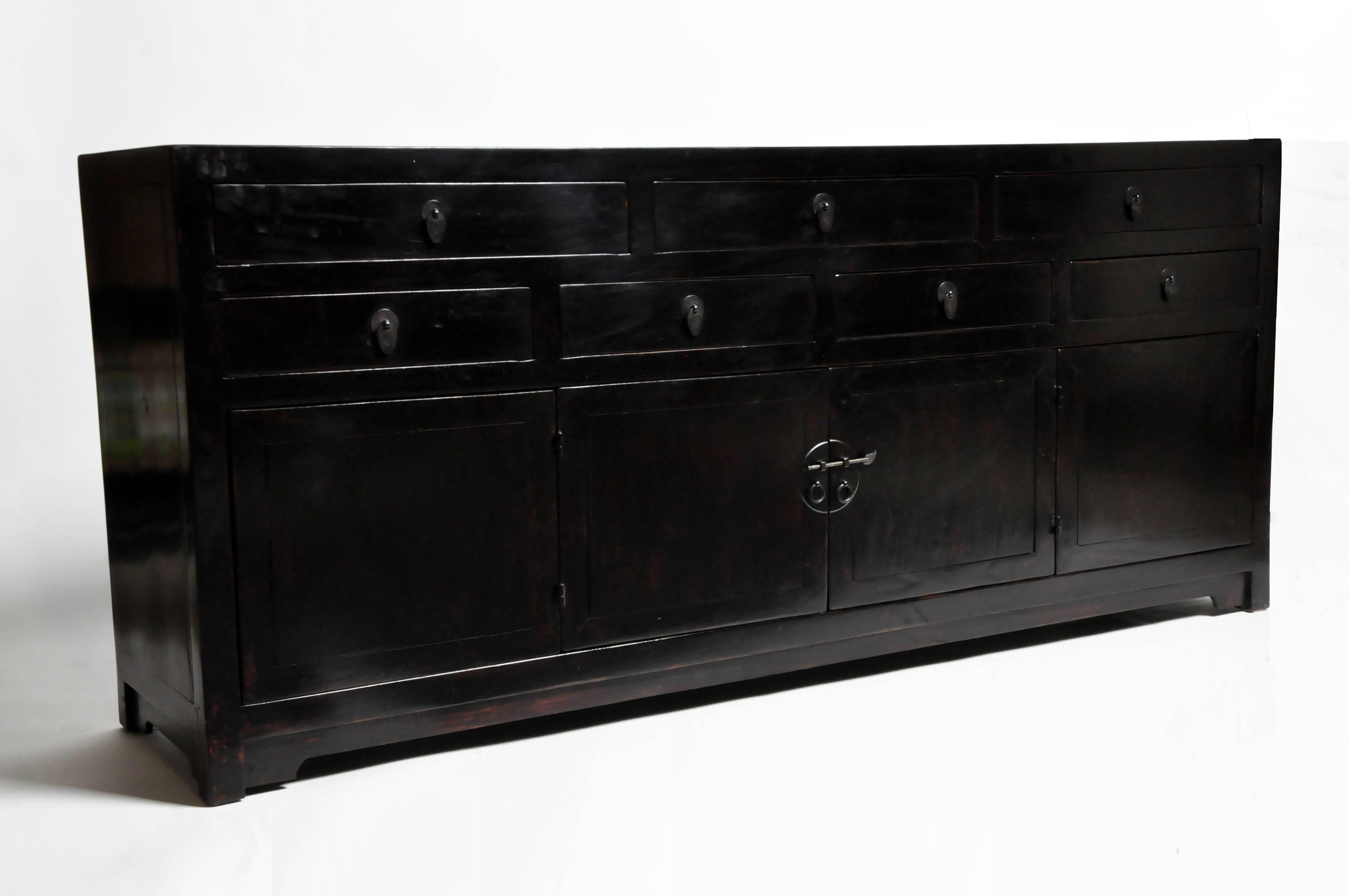 Seven Drawer Chinese Sideboard with Bi-Folding Doors In Good Condition In Chicago, IL