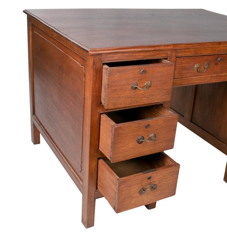 Seven Drawer Executive Desk with Brass Handles from Singapore For Sale