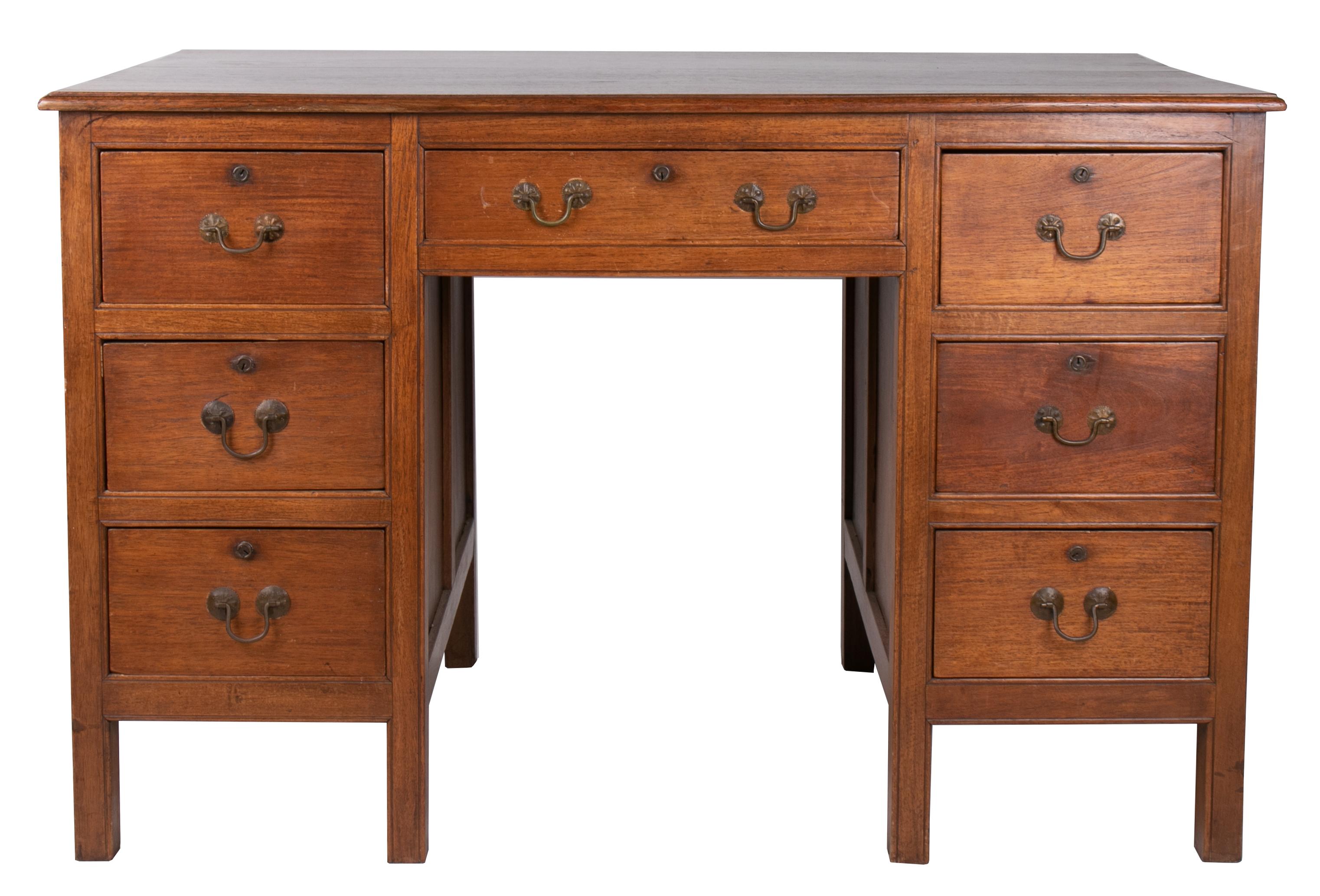 Singaporean Seven Drawer Executive Desk with Brass Handles from Singapore For Sale