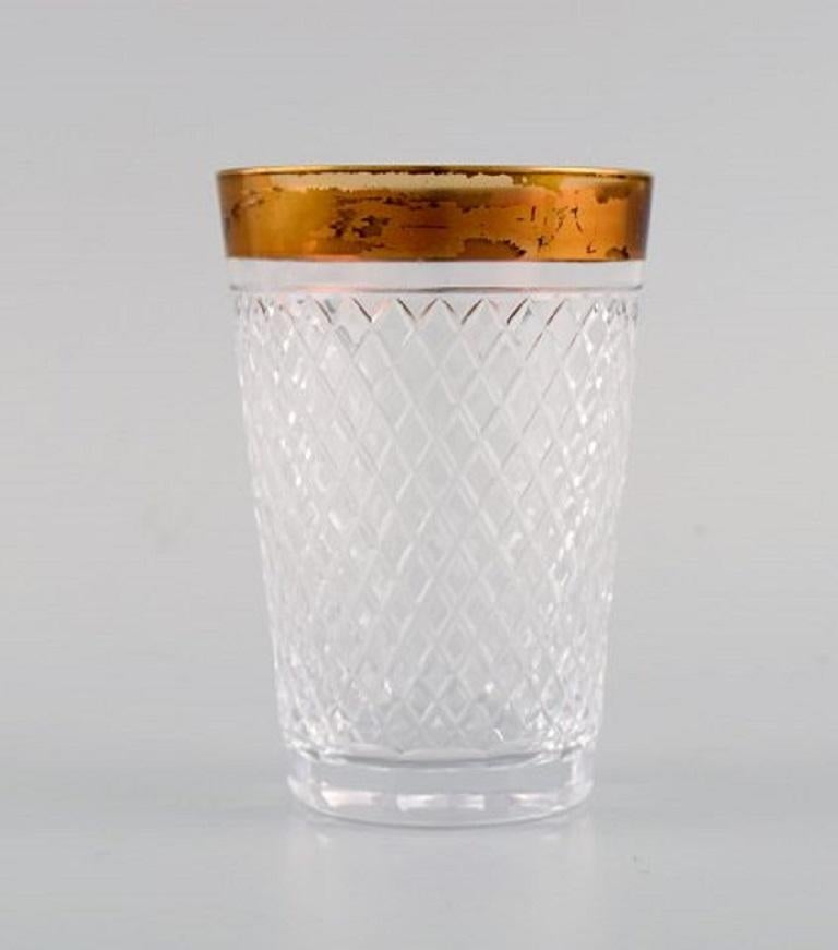 Seven Drinking Glasses in Mouth-Blown Crystal Glass with Gold Edge, 1930's In Good Condition For Sale In Copenhagen, DK