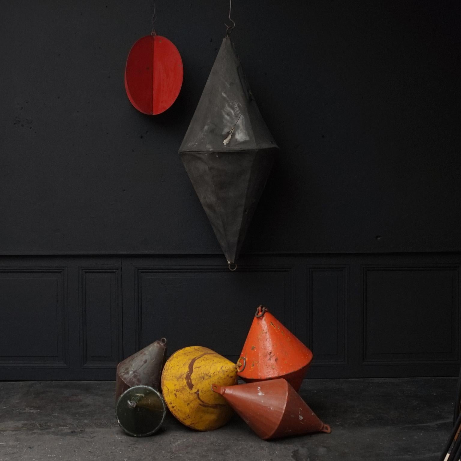Painted Seven Early 20th Century Dutch Marine Canvas Signal Day Shapes and Metal Buoys