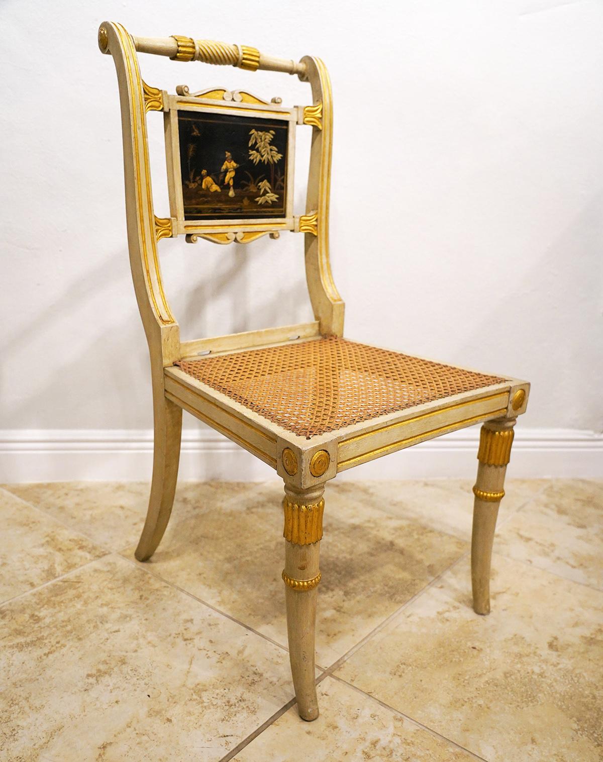 Seven English Regency Paint, Gilt and Lacquer Chairs by William Bertram, 19th C. 5
