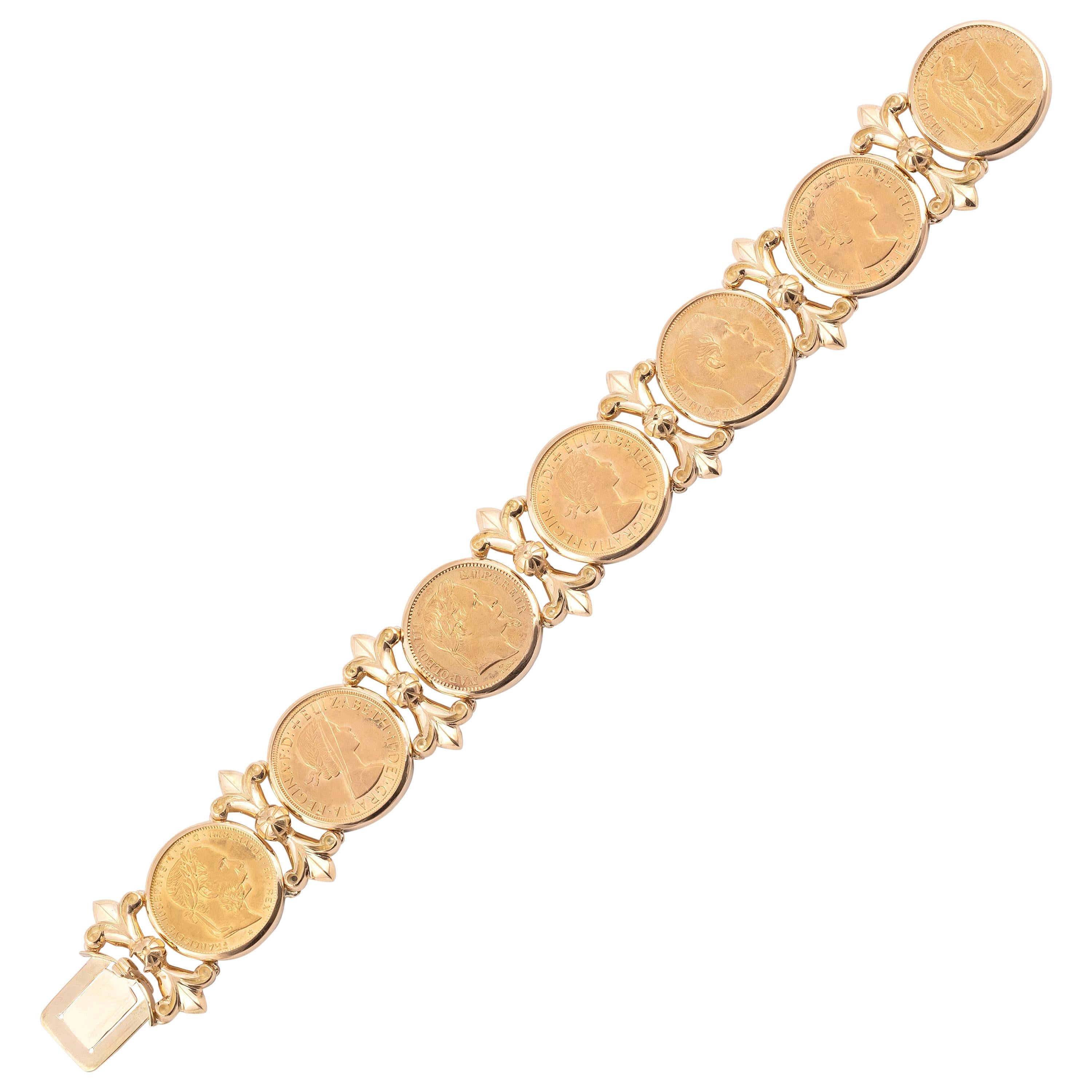 Seven European Gold Coins Mounted as a Bracelet