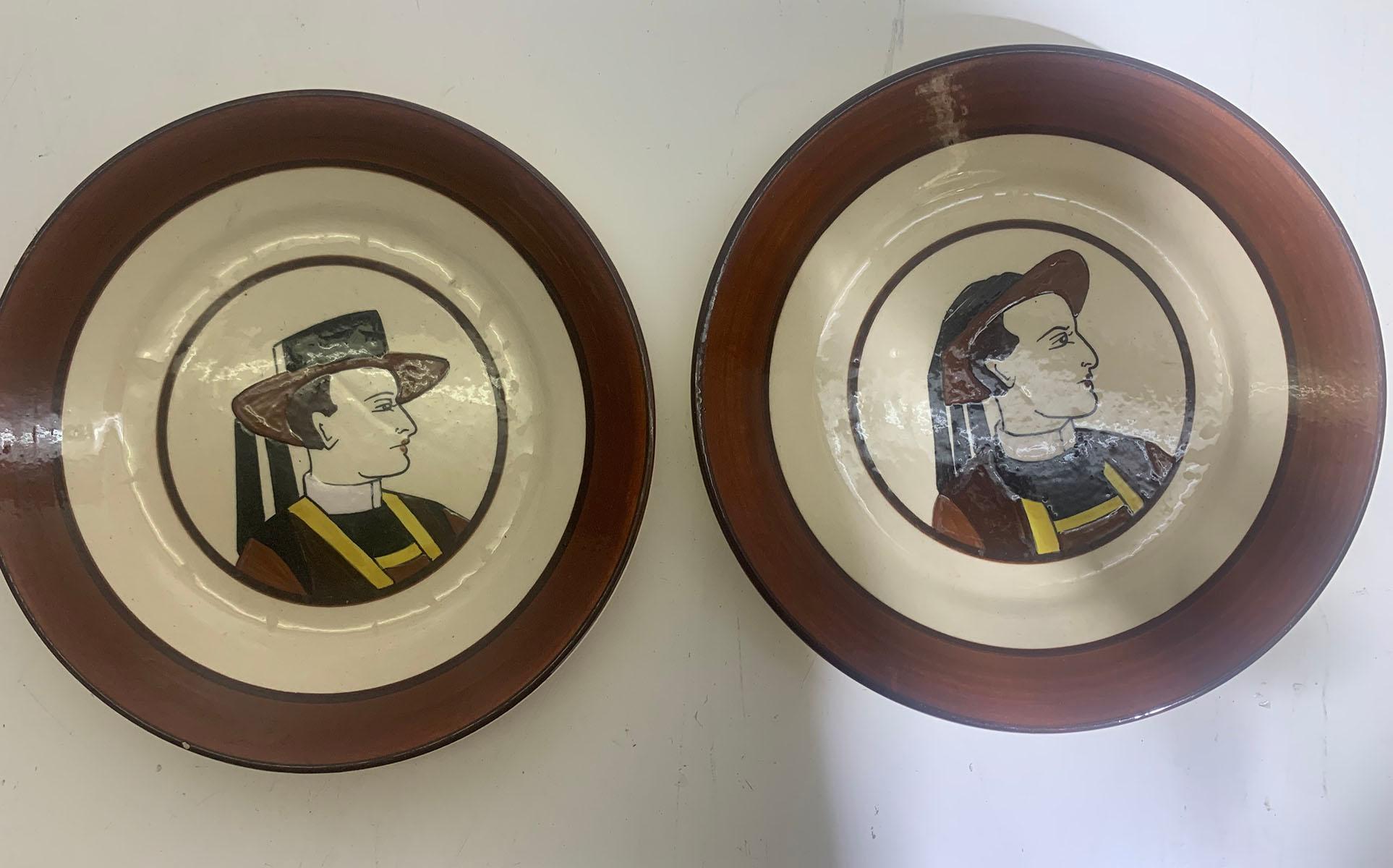 Seven Faience Portrait Plates Representing Breton Characters Signed HB Quimper For Sale 5