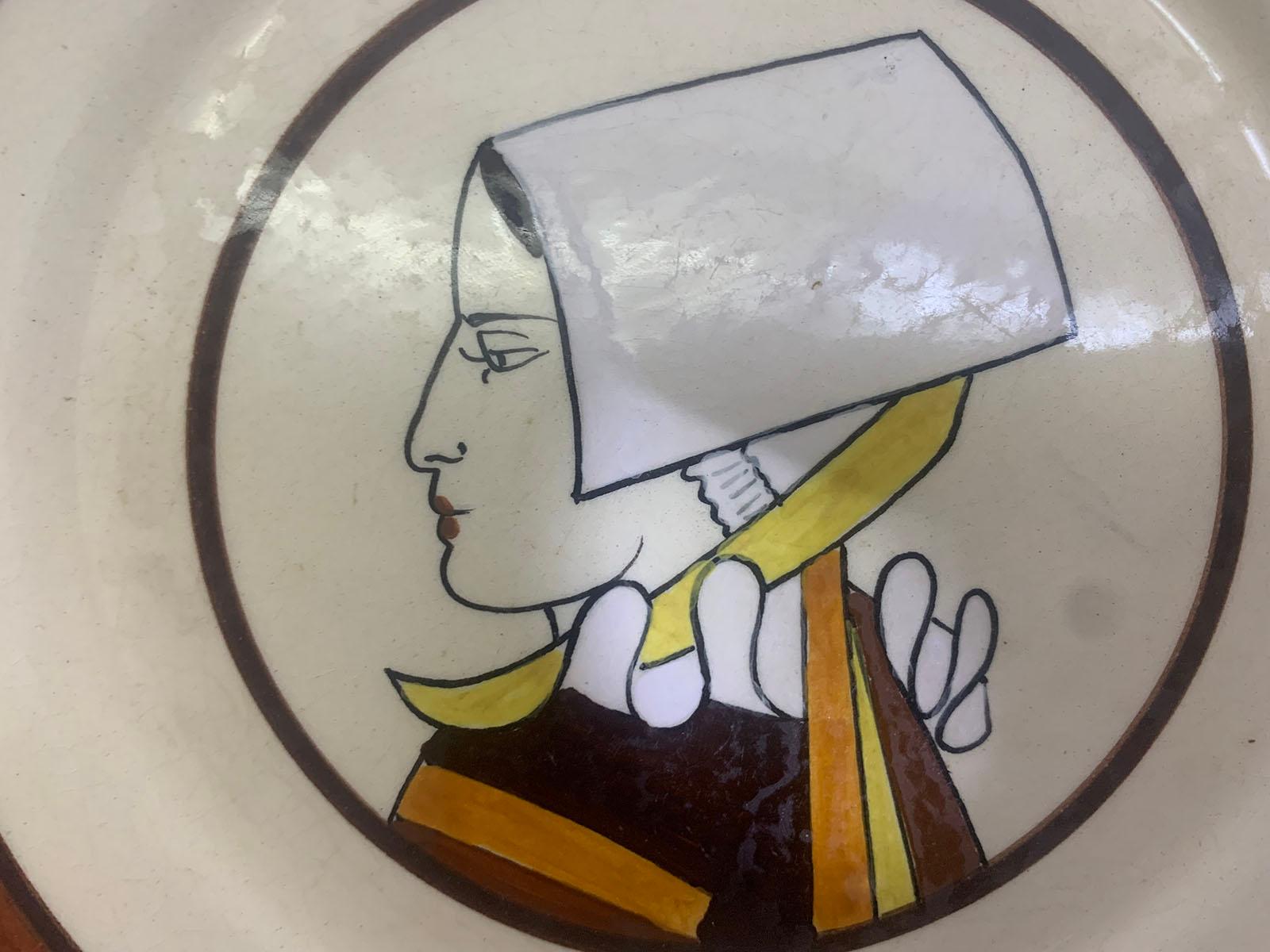 Seven Faience Portrait Plates Representing Breton Characters Signed HB Quimper For Sale 8