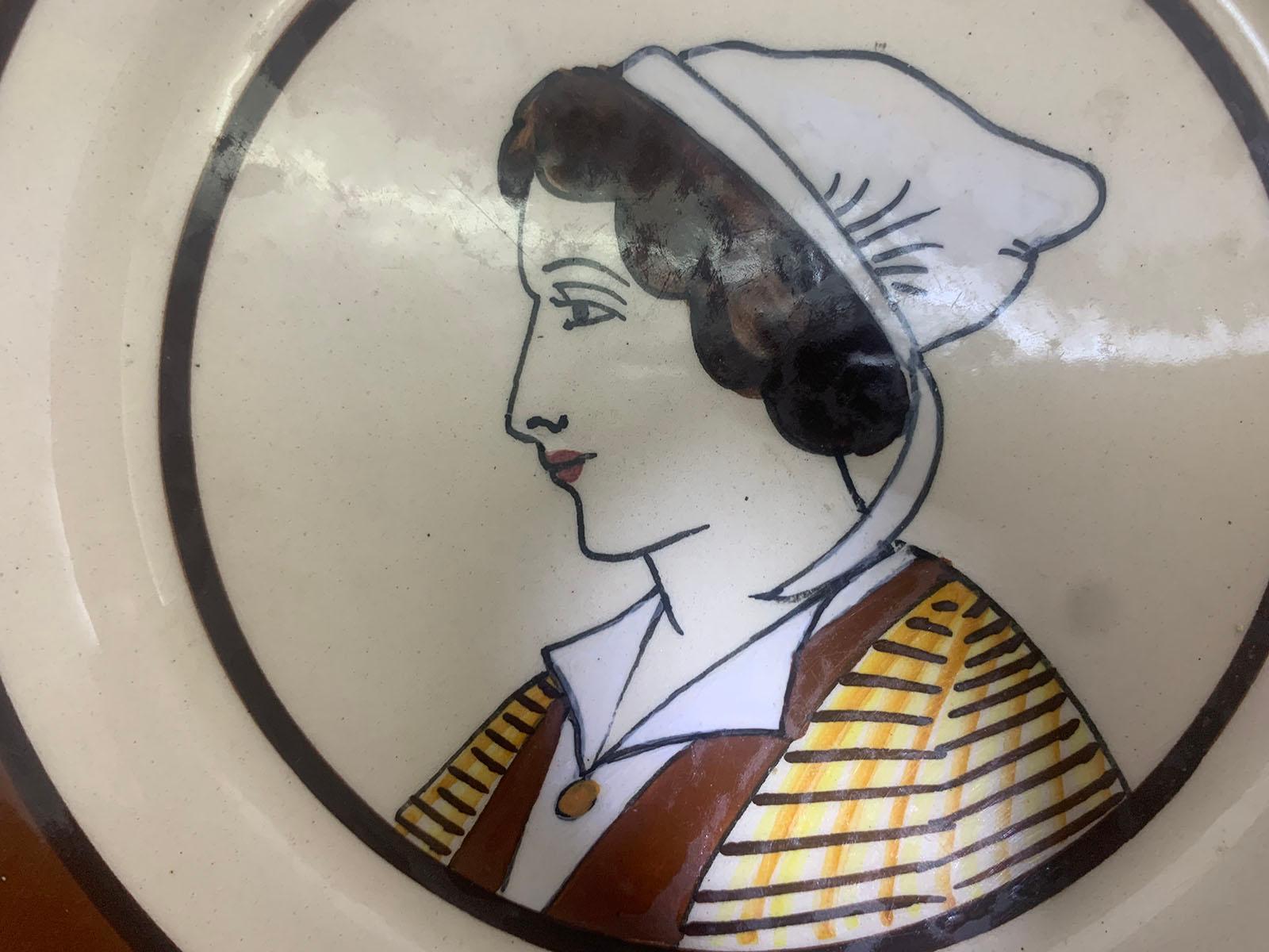 Seven Faience Portrait Plates Representing Breton Characters Signed HB Quimper For Sale 9