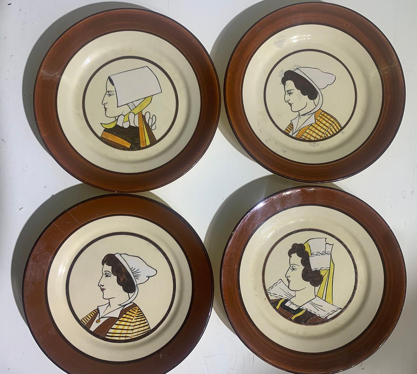 Seven Faience Portrait Plates Representing Breton Characters Signed HB Quimper For Sale 10