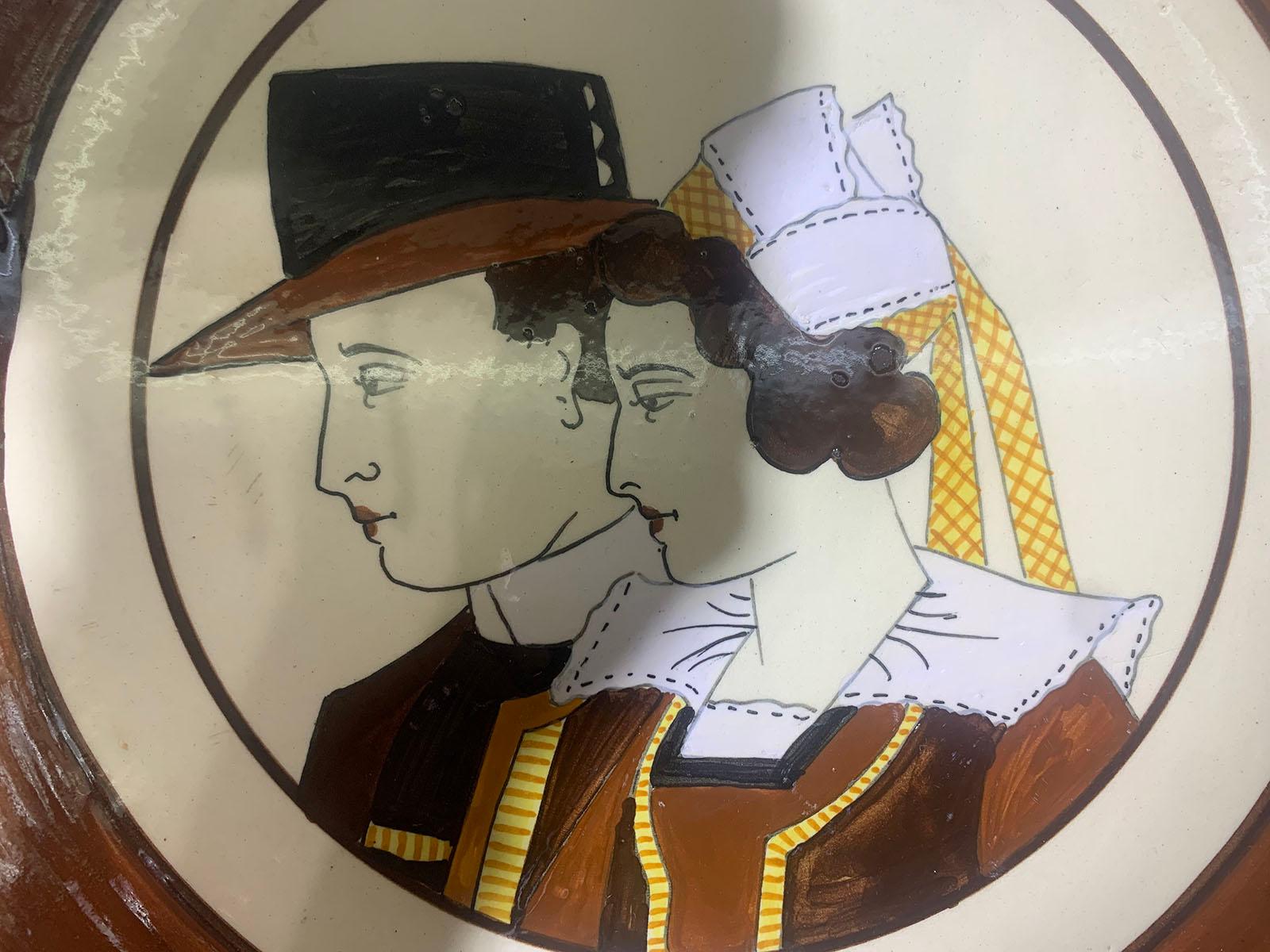 Seven Faience Portrait Plates Representing Breton Characters Signed HB Quimper For Sale 1