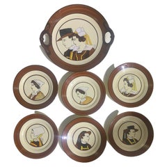 Vintage Seven Faience Portrait Plates Representing Breton Characters Signed HB Quimper