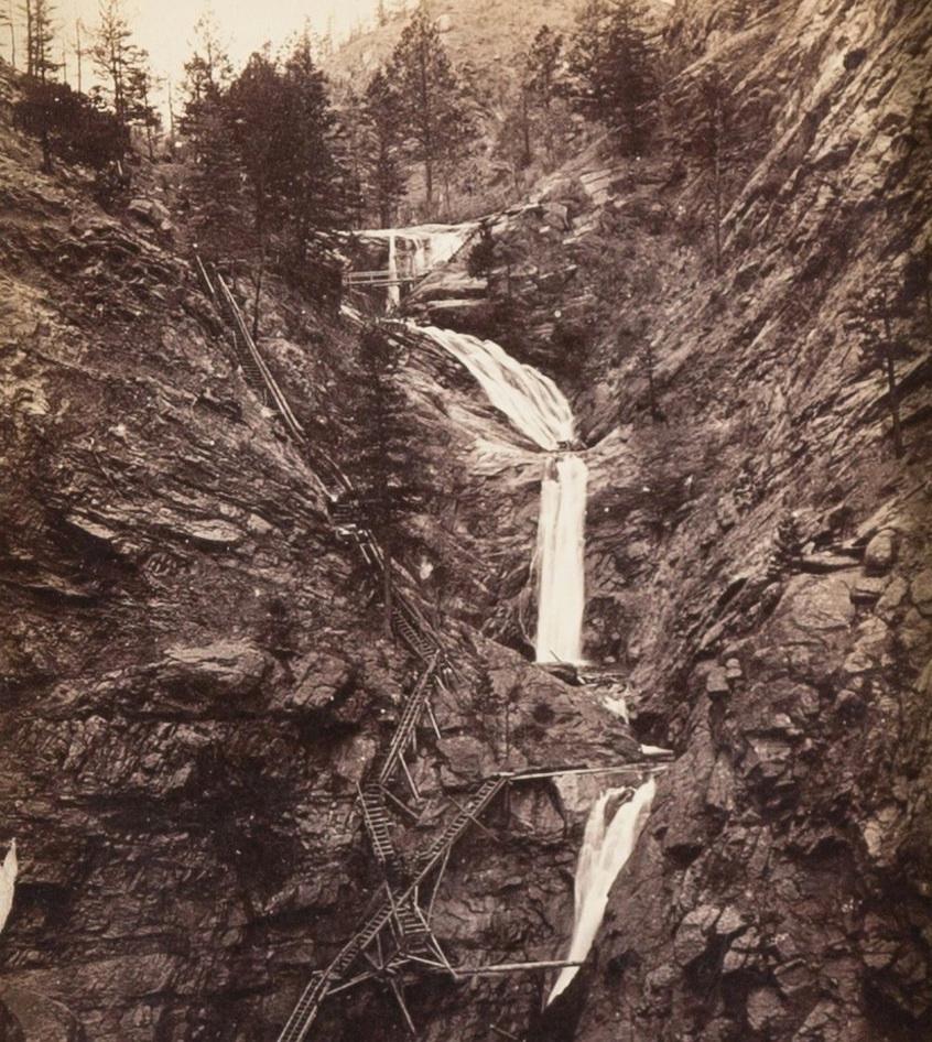 Antike Fotoplakat „Sieben Wasserfälle Colorado Springs“, um 1880 (Spätes 19. Jahrhundert) im Angebot