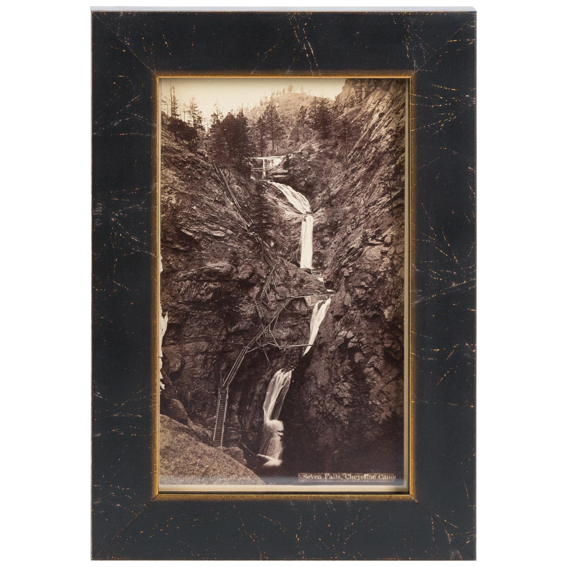 Antike Fotoplakat „Sieben Wasserfälle Colorado Springs“, um 1880 im Angebot