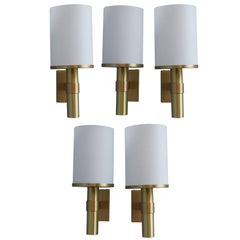 5 Fine French Art Deco Glass and Bronze Cylindrical Sconces by Perzel