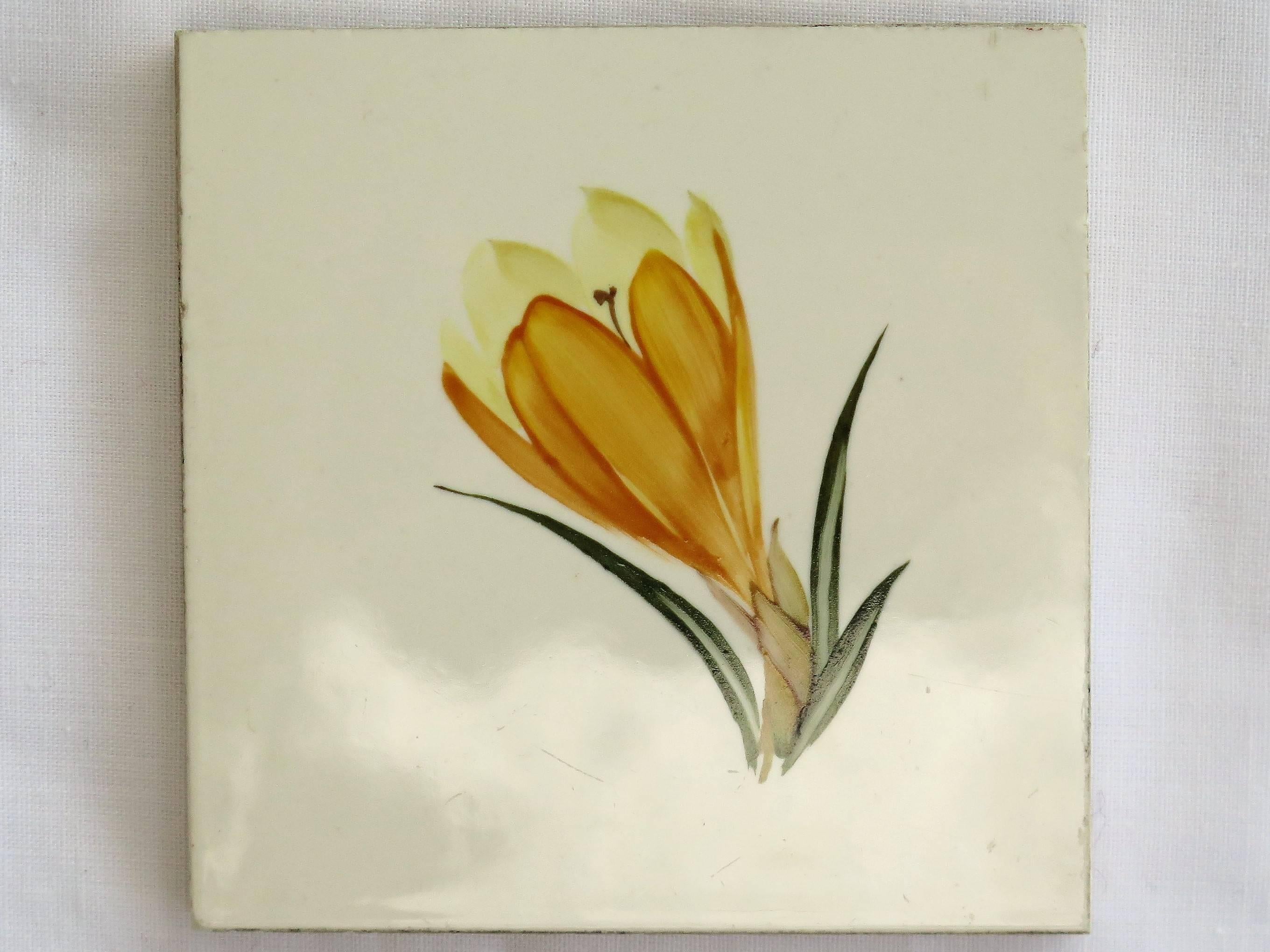 Mid-Century Modern Seven Floral Ceramic Wall Tiles European Hand-Painted, Early / Mid 20th Century