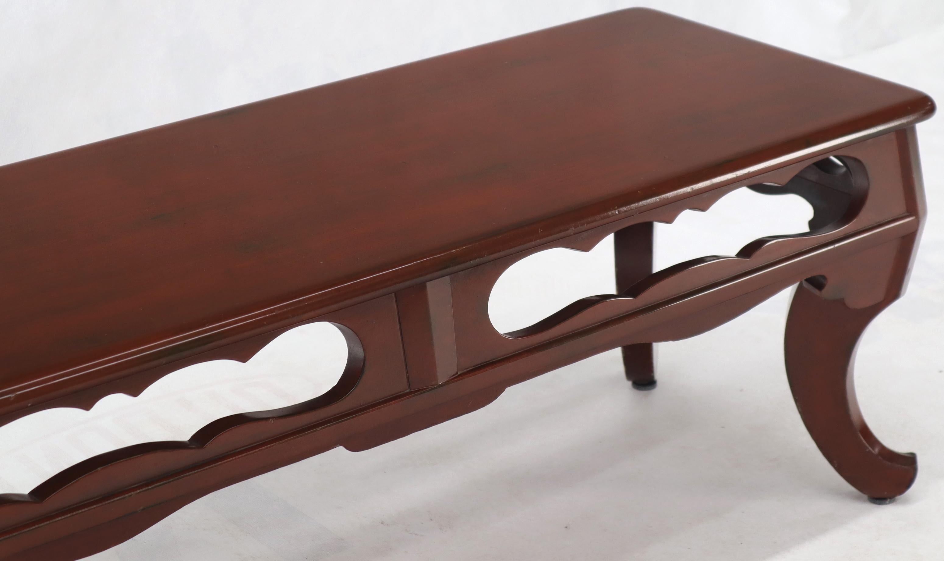 Long Six-Legged Blood Cherry Lacquer Finish Display Bench In Good Condition For Sale In Rockaway, NJ