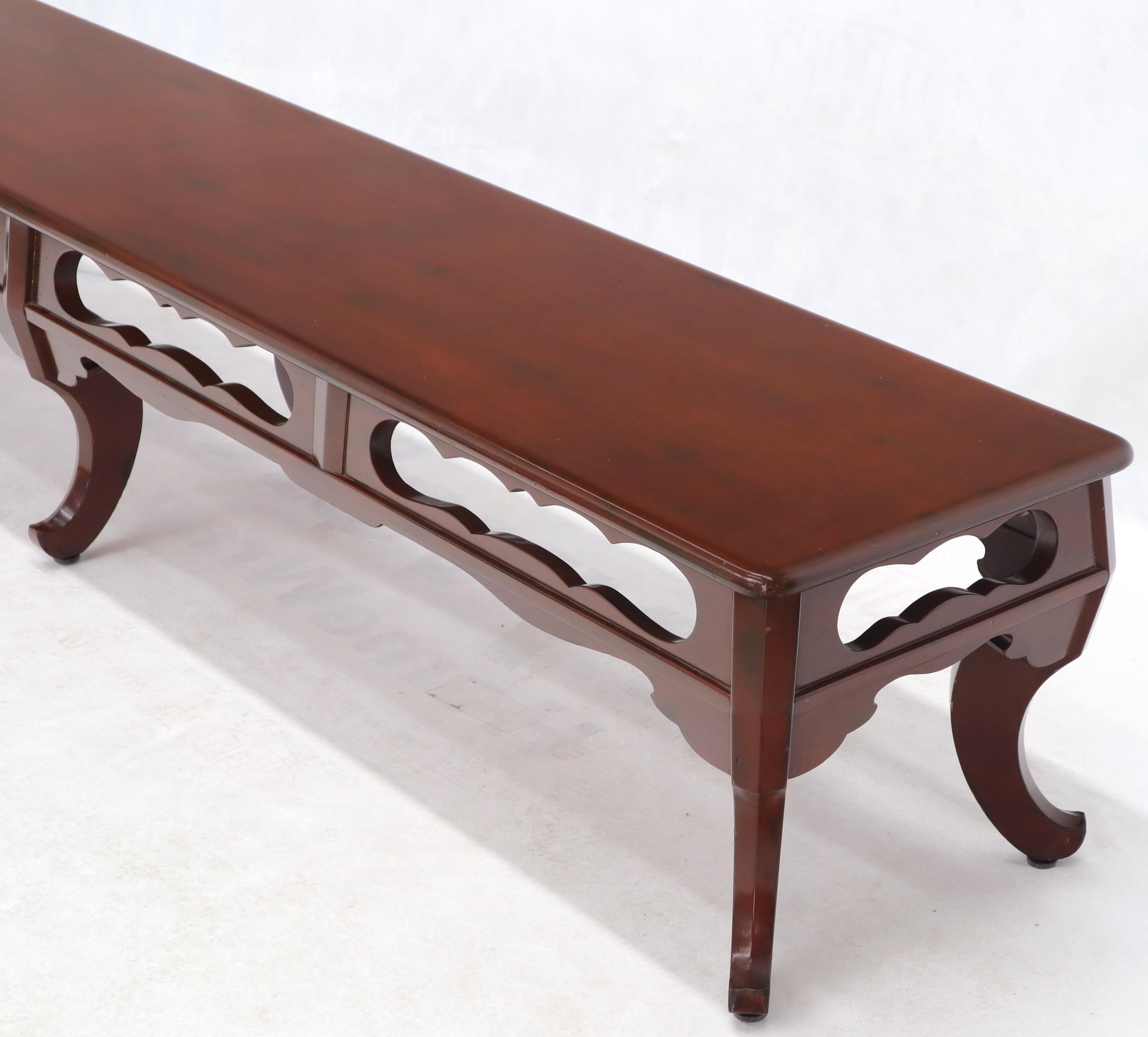 20th Century Long Six-Legged Blood Cherry Lacquer Finish Display Bench For Sale