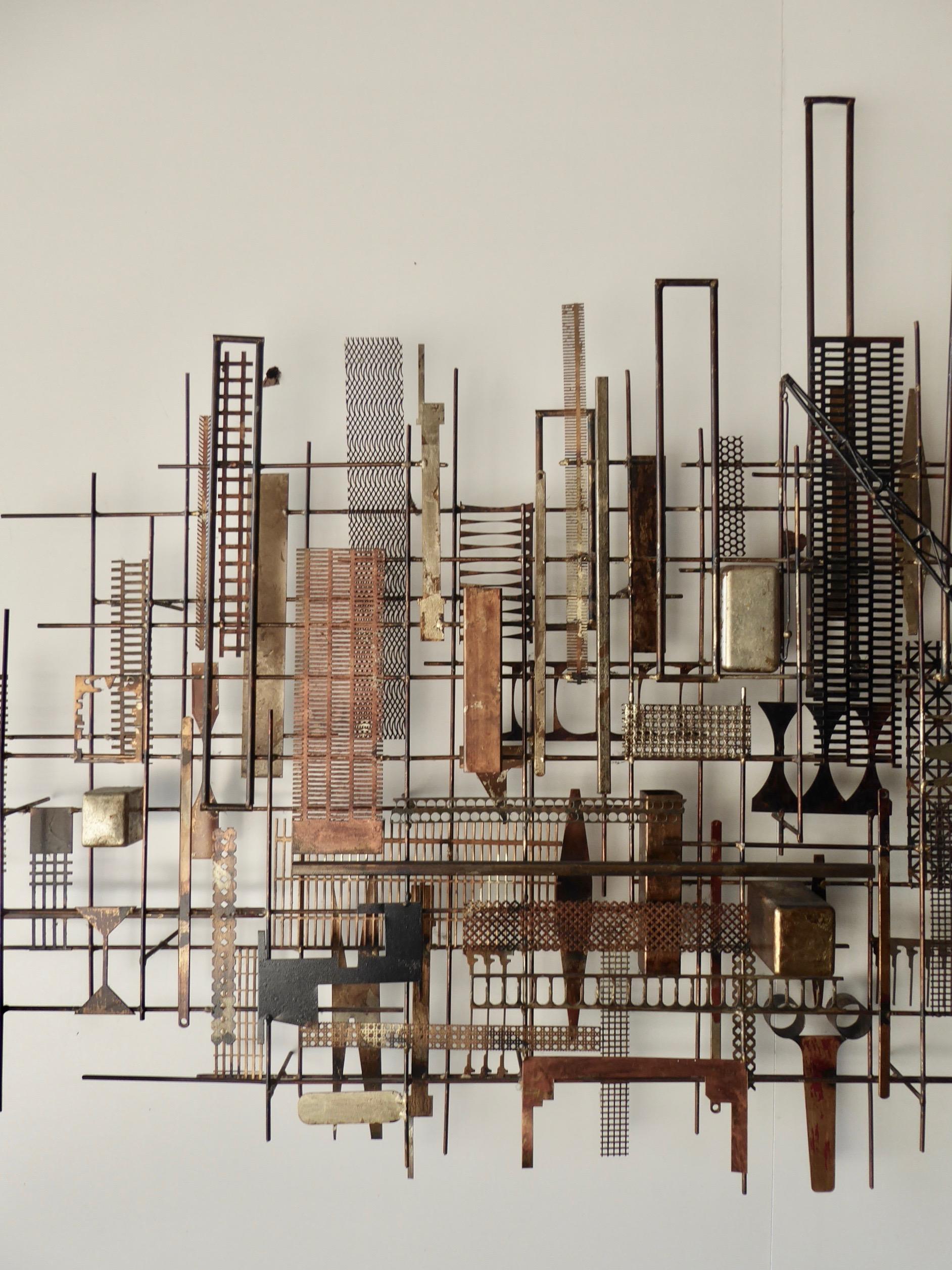Mid-Century Modern Large Scale Brutalist Skyline Wall Sculpture by William Bowie, circa 1970