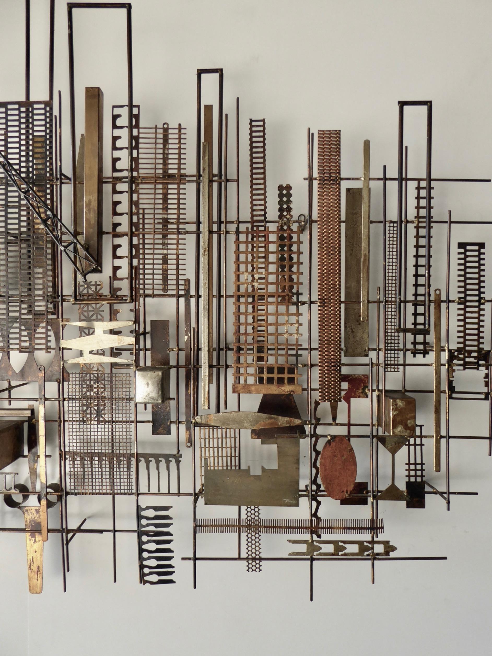 Welded Large Scale Brutalist Skyline Wall Sculpture by William Bowie, circa 1970