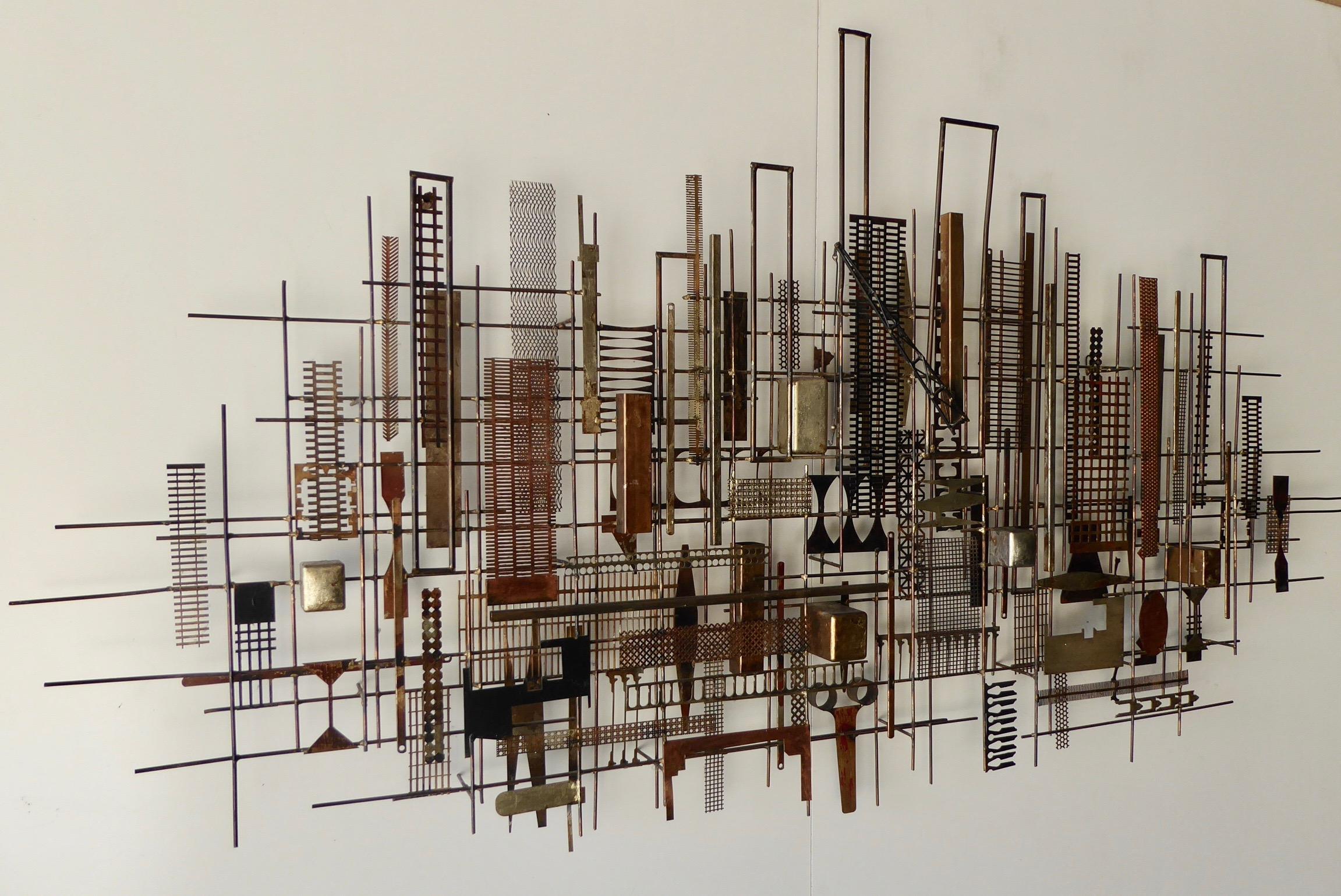 Metal Large Scale Brutalist Skyline Wall Sculpture by William Bowie, circa 1970