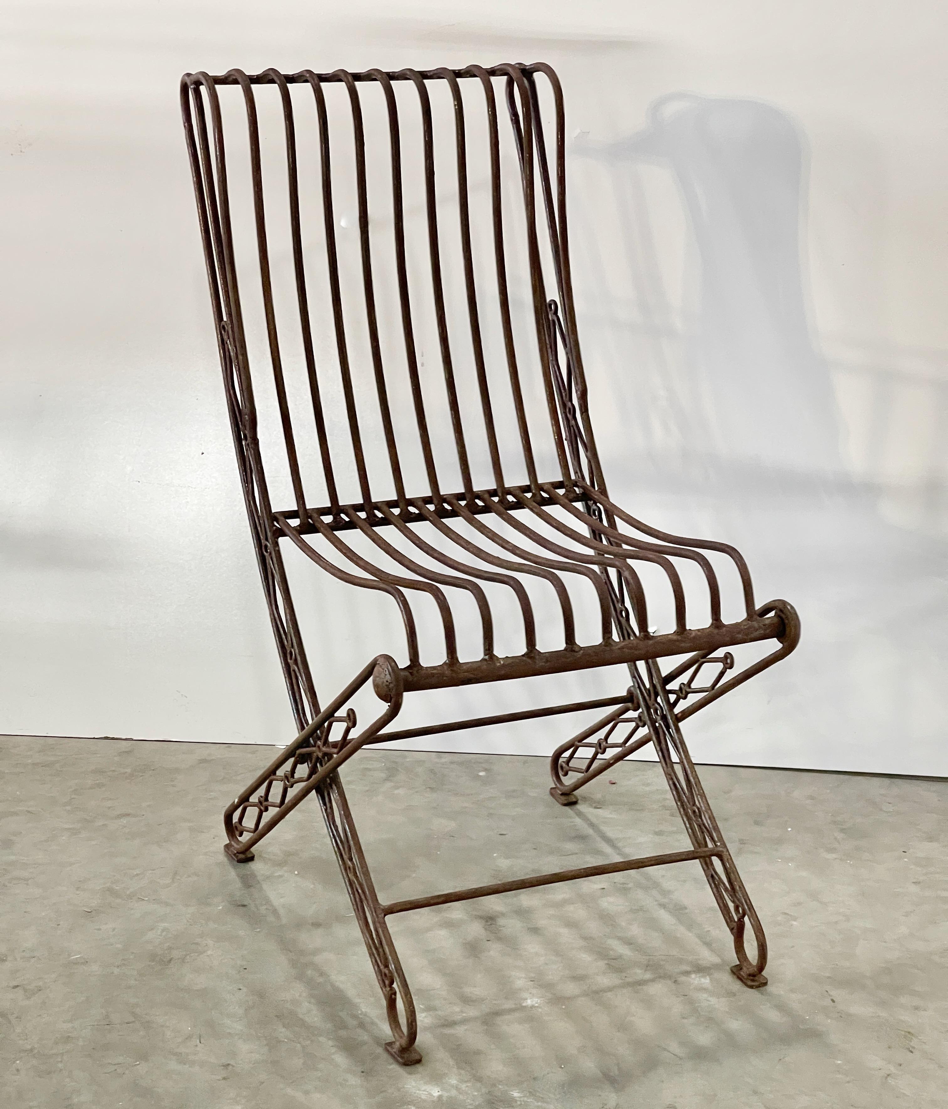Mid-Century Modern Seven French Fer Forge Folding Chairs For Sale