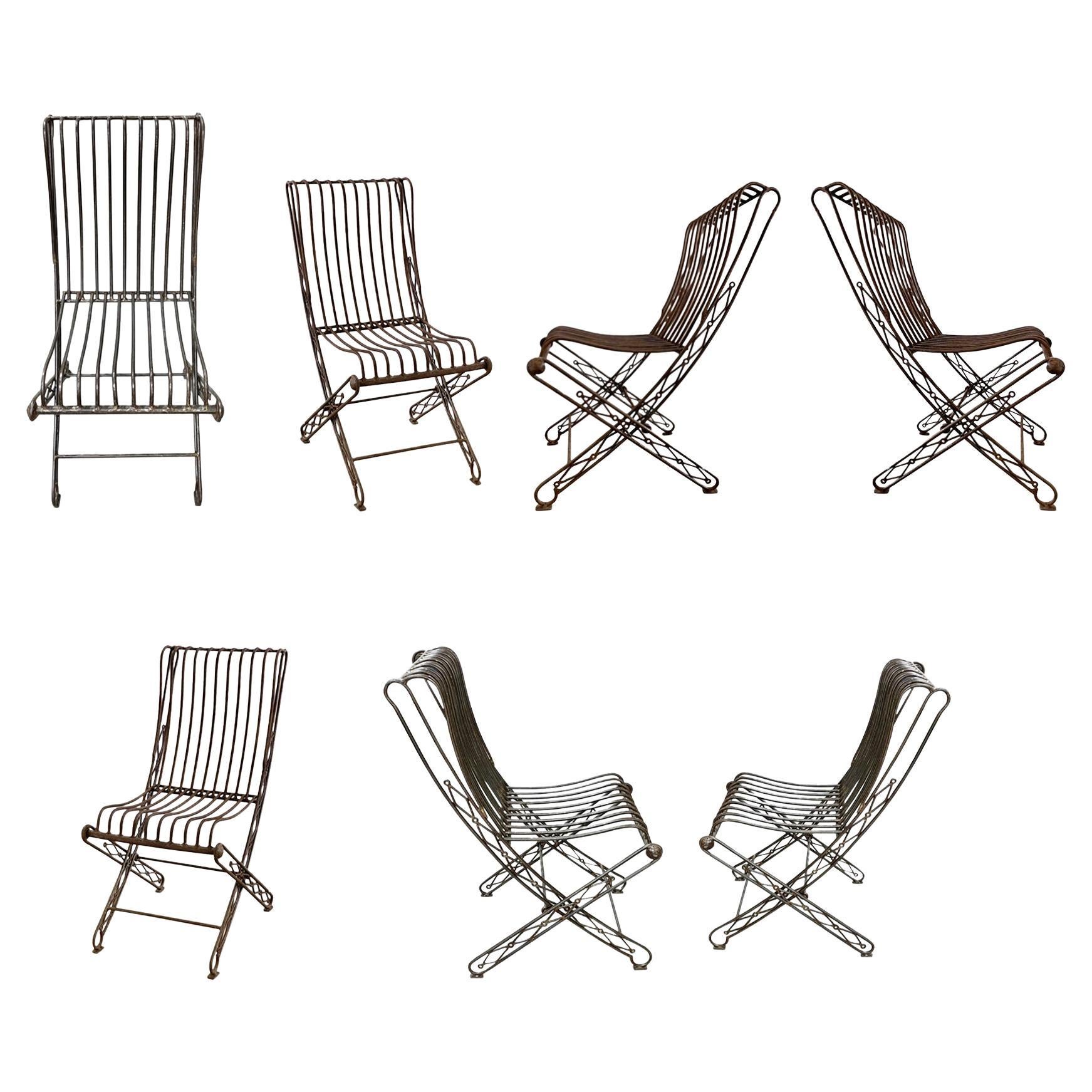 Seven French Fer Forge Folding Chairs For Sale