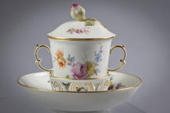 Seven German Porcelain Trembleuse Cups and Stands, Meissen, Circa 1880