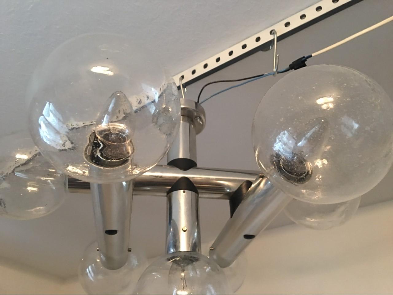 Seven Glass Ball Sputnik Flush Mount Chandelier by J.T. Kalmar, Franken KG In Good Condition For Sale In Frisco, TX