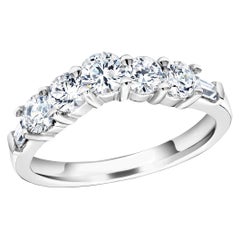 Seven Graduating Round Baguette Diamond Vee Shaped Prong Set Gold Wedding Ring