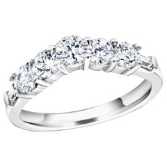 Seven Graduating Round Baguette Diamond Vee Shaped Prong Set Gold Wedding Ring