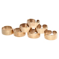 Seven Hammered Bronze Polished Round Napkin Rings Mid-Century Modern