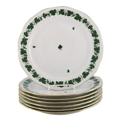 Seven Herend Green Grape Leaf & Vine Dinner Plates in Hand-Painted Porcelain