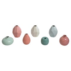 Seven Japanese Wabi Sabi Mini Ceramic Vases Pastels