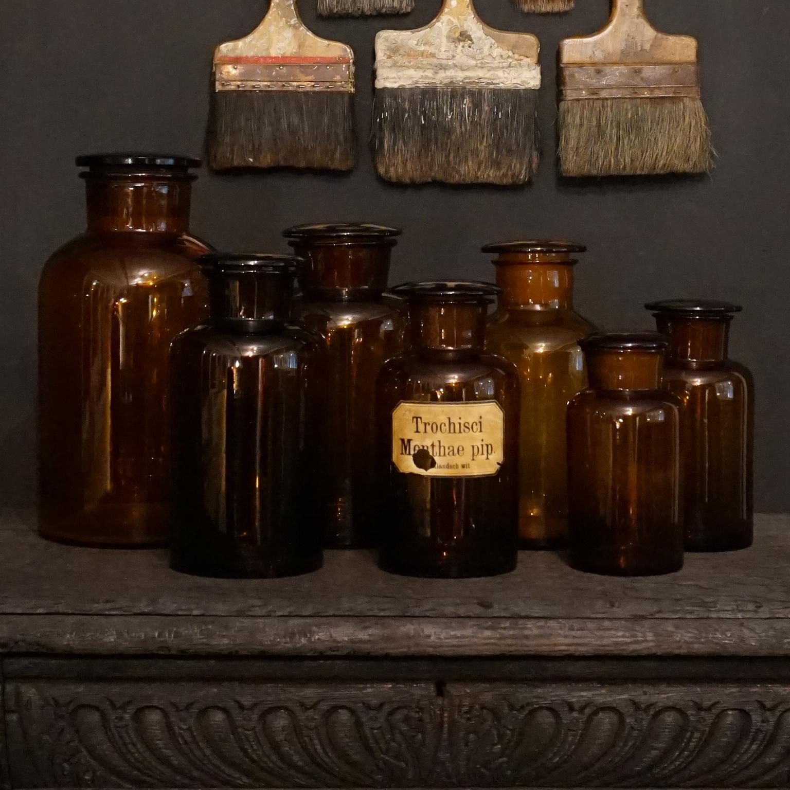 brown glass apothecary jars