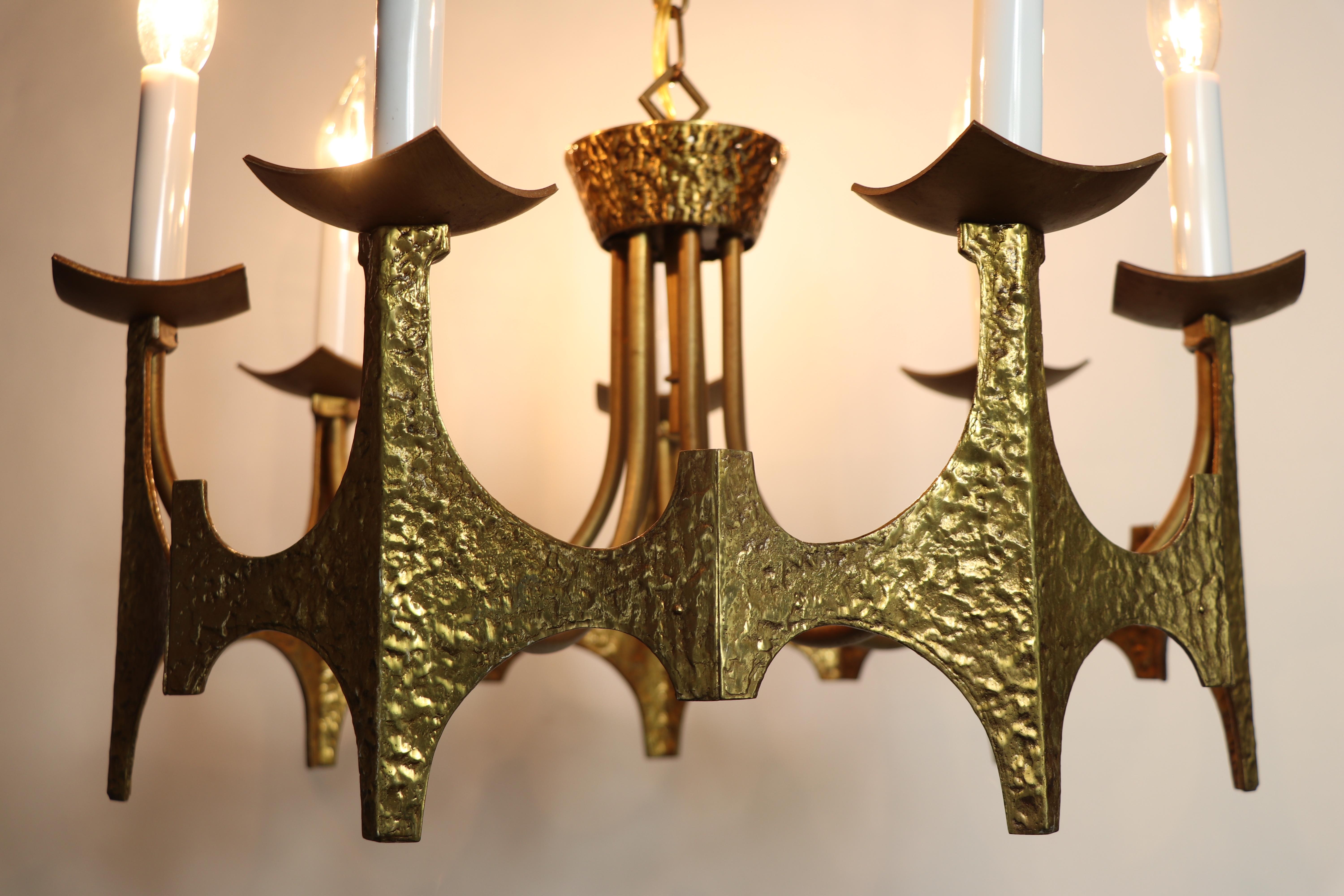 Seven Light Brass Brutalist Chandelier by Moe Bridges, ca. 1970's 4