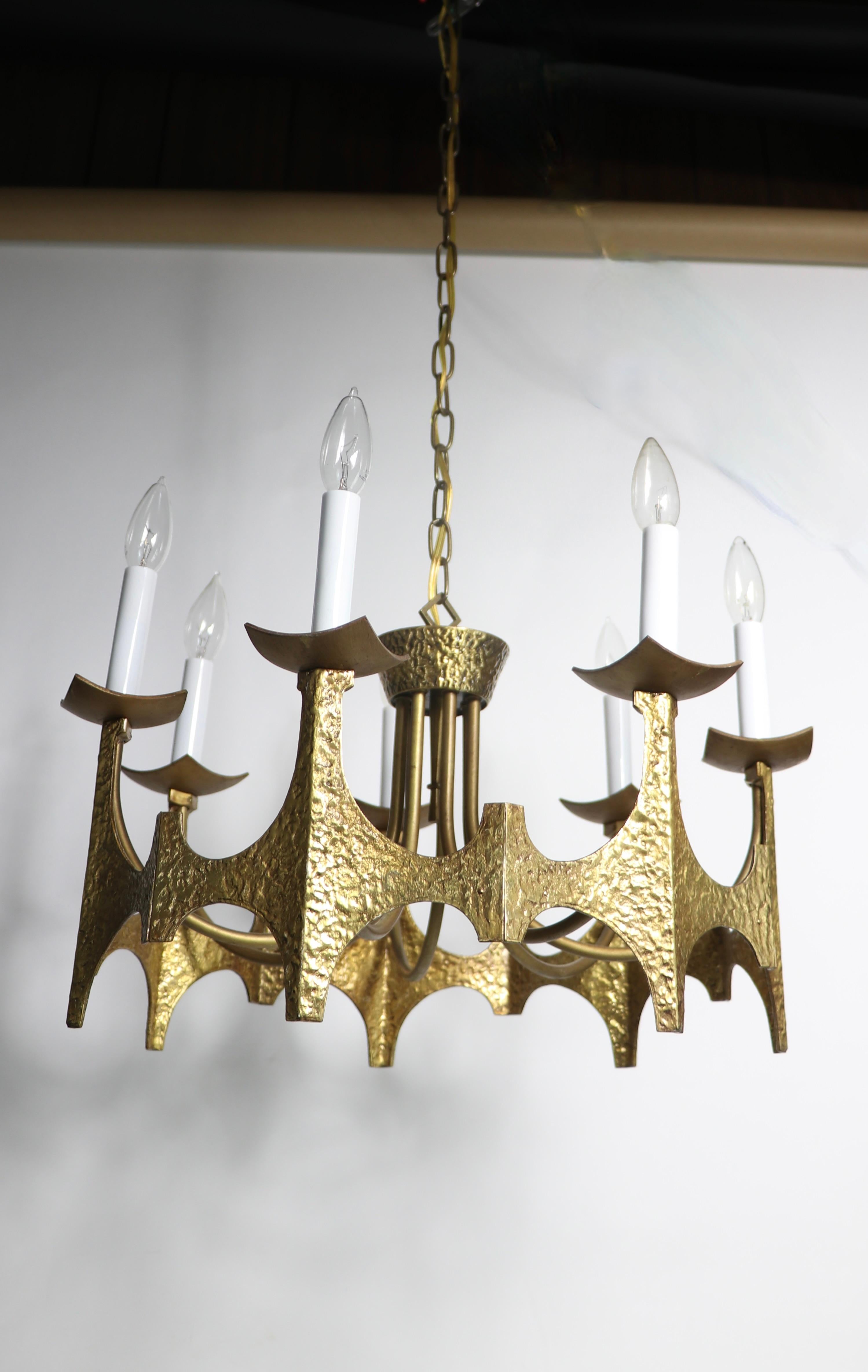 Seven Light Brass Brutalist Chandelier by Moe Bridges, ca. 1970's 7