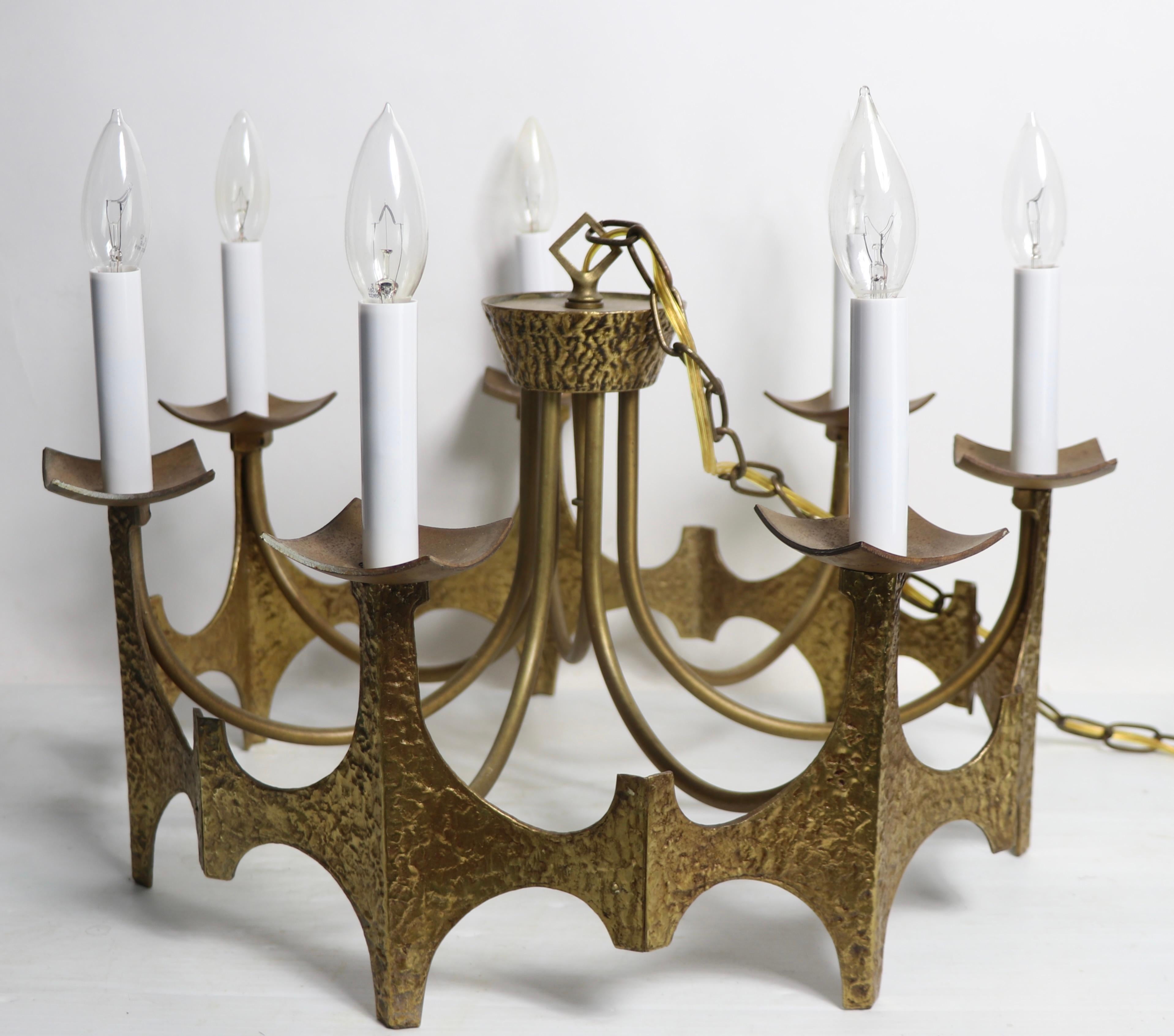 Seven Light Brass Brutalist Chandelier by Moe Bridges, ca. 1970's 9