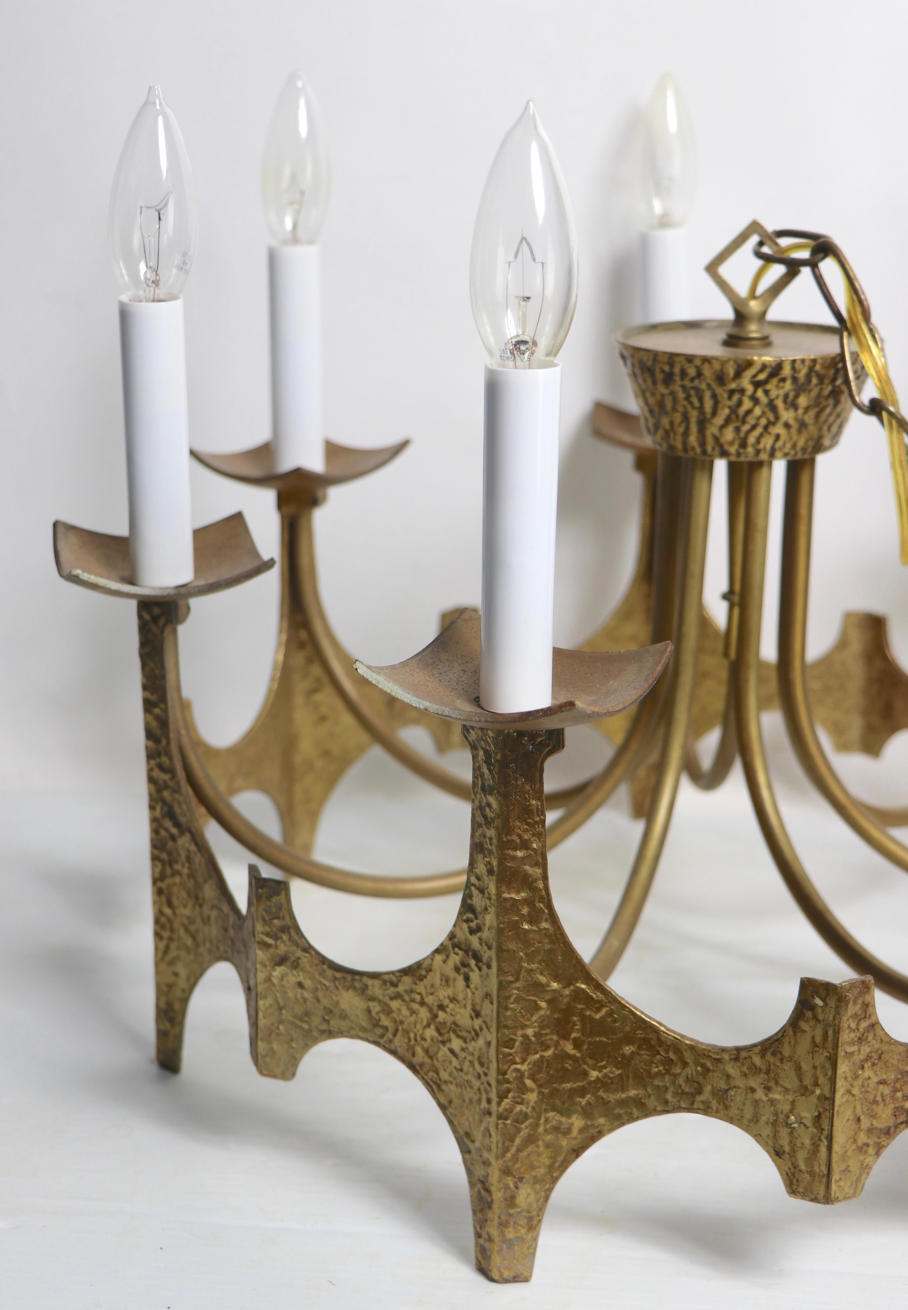 Seven Light Brass Brutalist Chandelier by Moe Bridges, ca. 1970's 11