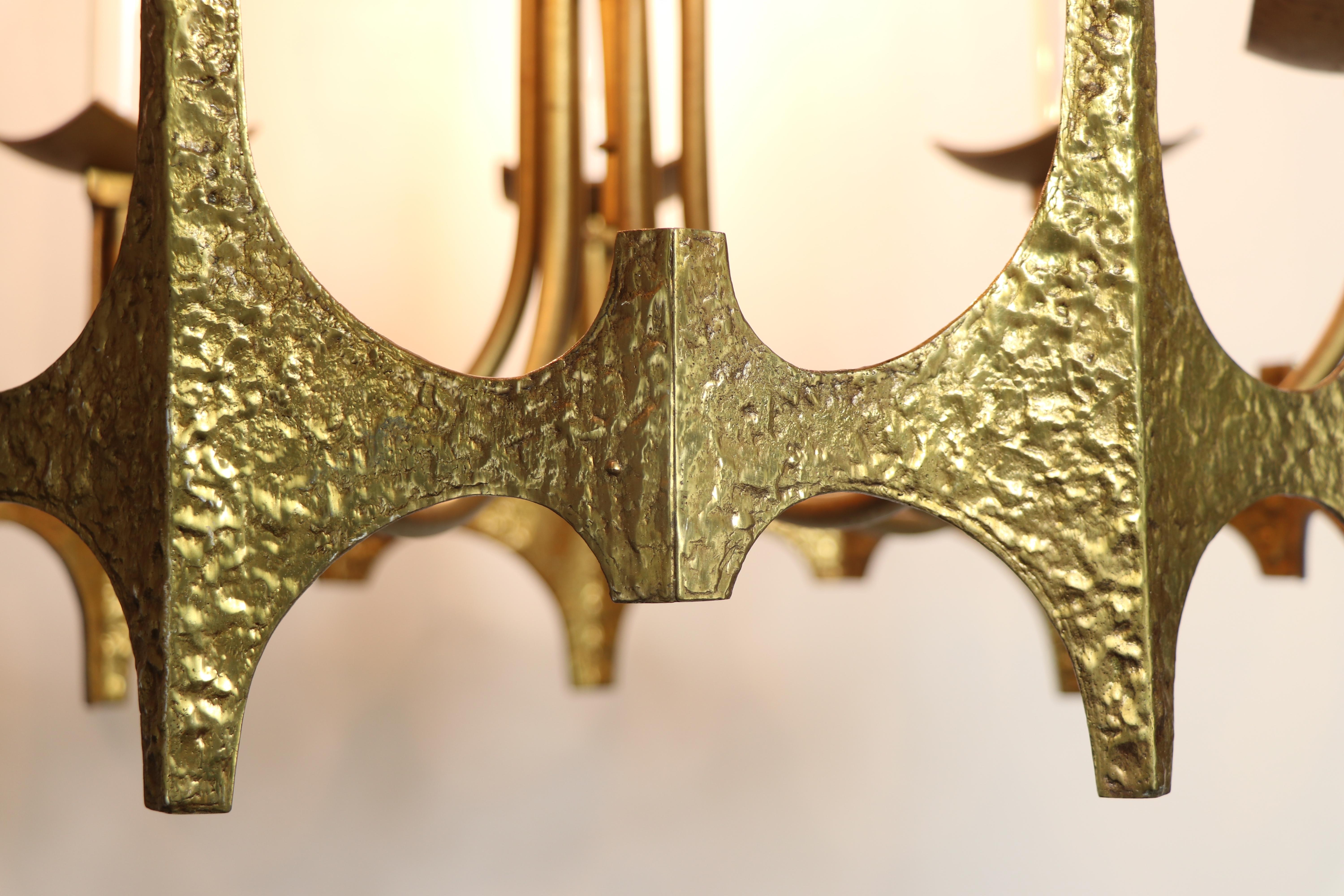 Seven Light Brass Brutalist Chandelier by Moe Bridges, ca. 1970's 3