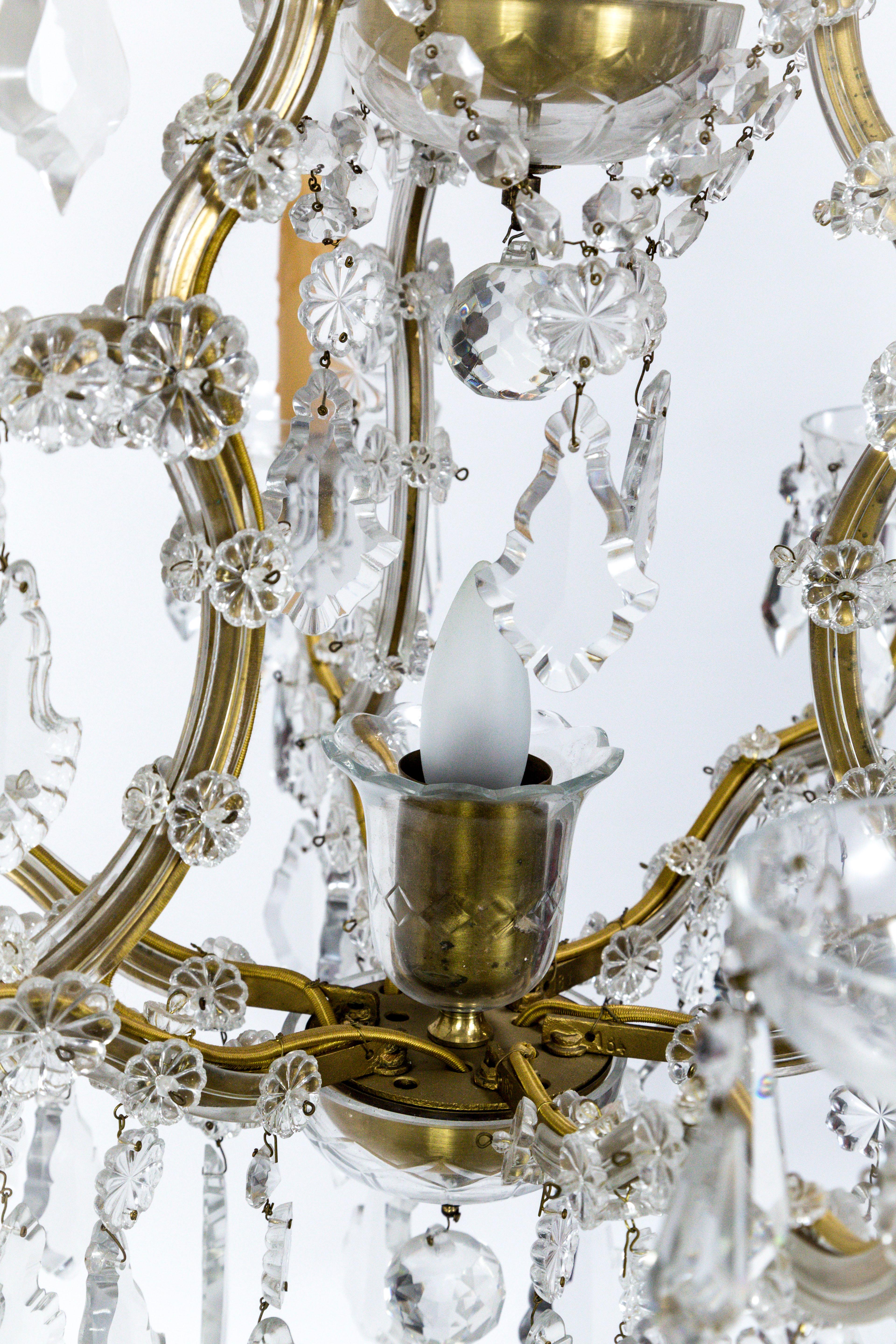 Brass Seven-Light Maria Theresa Style Crystal Chandelier For Sale