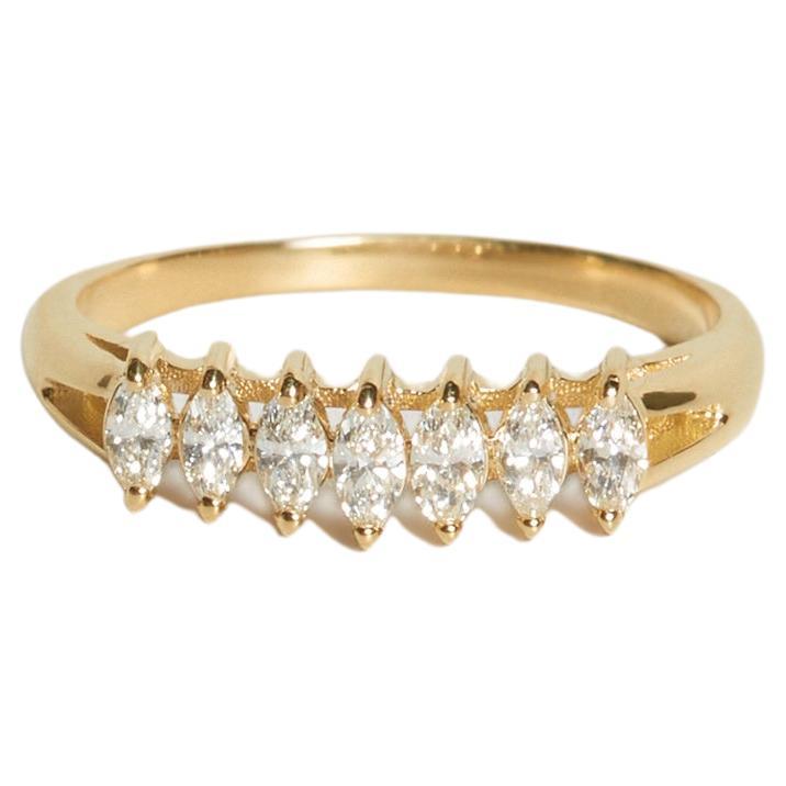Seven Marquise Ring 14k Solid Yellow Gold 0.44 Carats For Sale