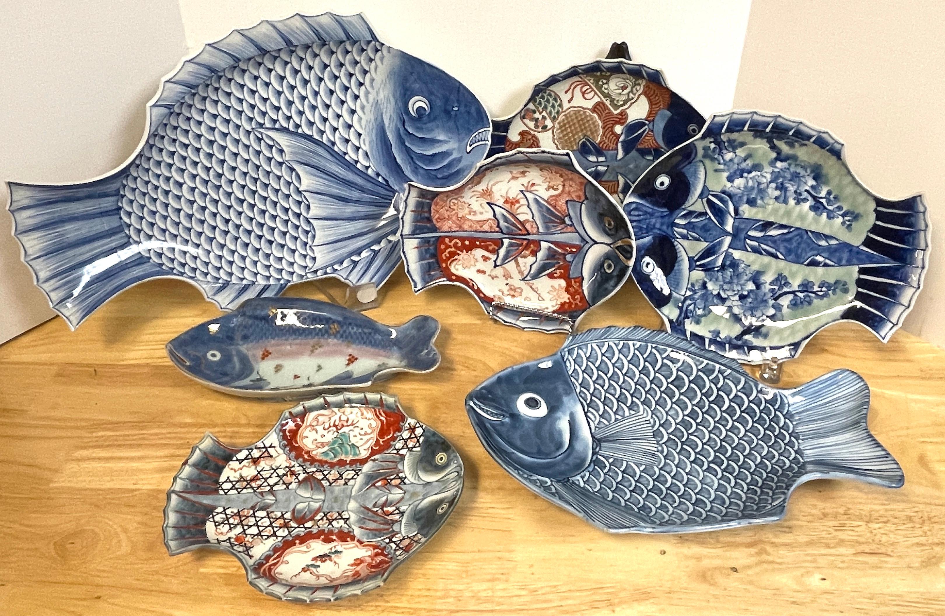 Japanese Seven Meiji Period Imari Fish Plates, Sold as a group 